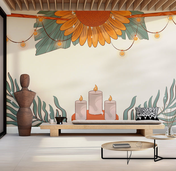 Premium Peel & Stick Wall Mural - Floral Candles Aesthetic