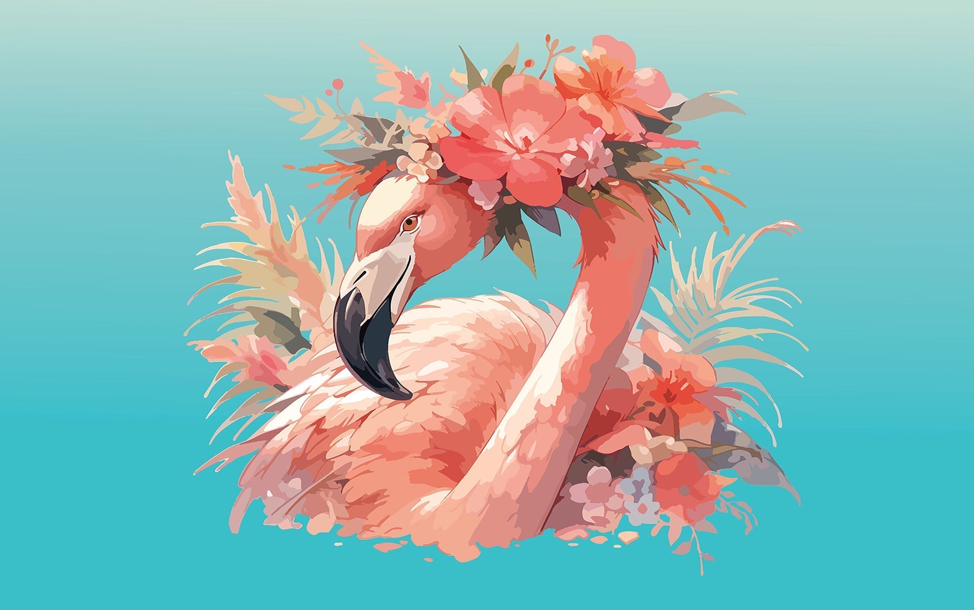 Premium Peel & Stick Wall Mural - Floral Flamingo