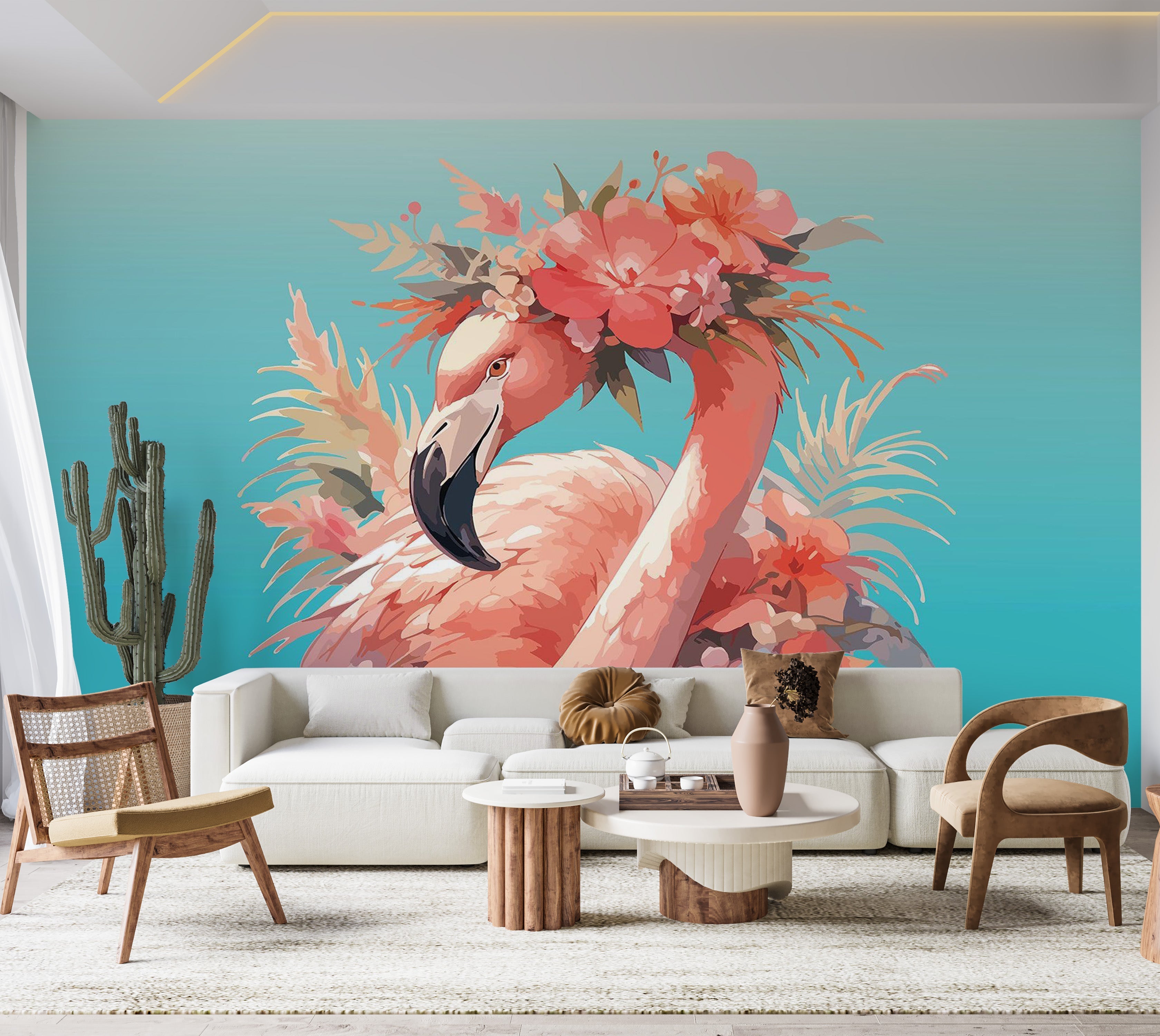 Premium Peel & Stick Wall Mural - Floral Flamingo