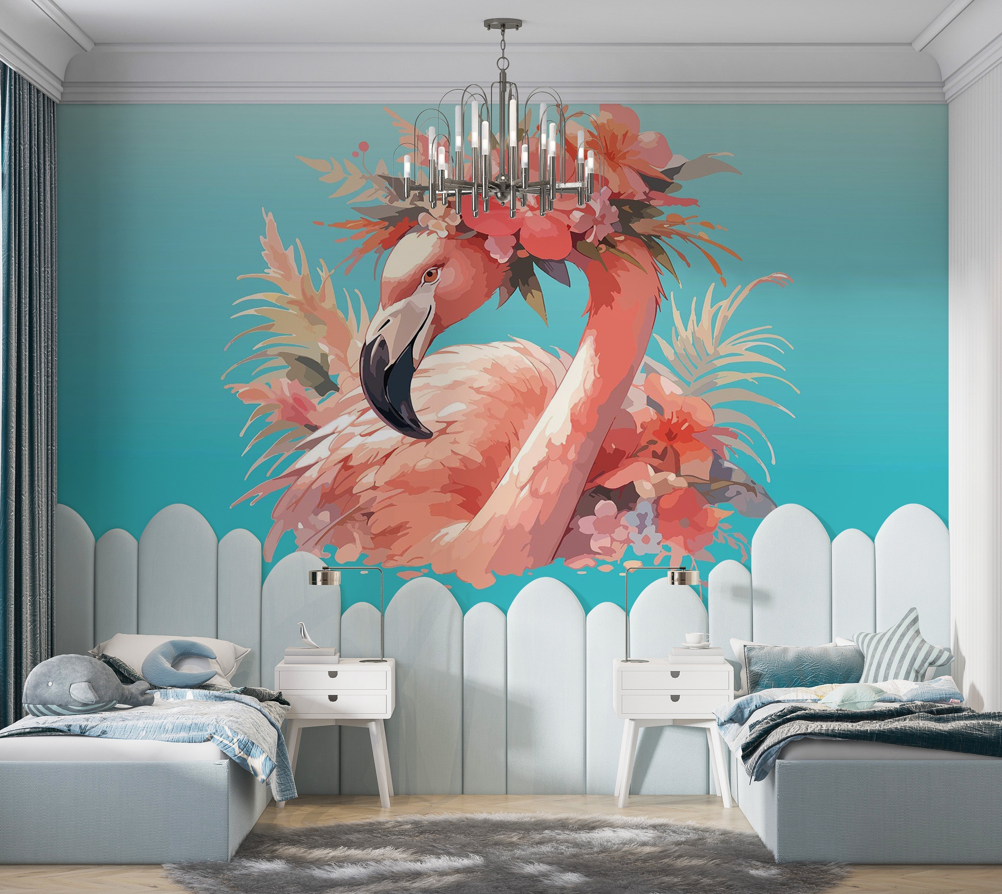 Premium Peel & Stick Wall Mural - Floral Flamingo