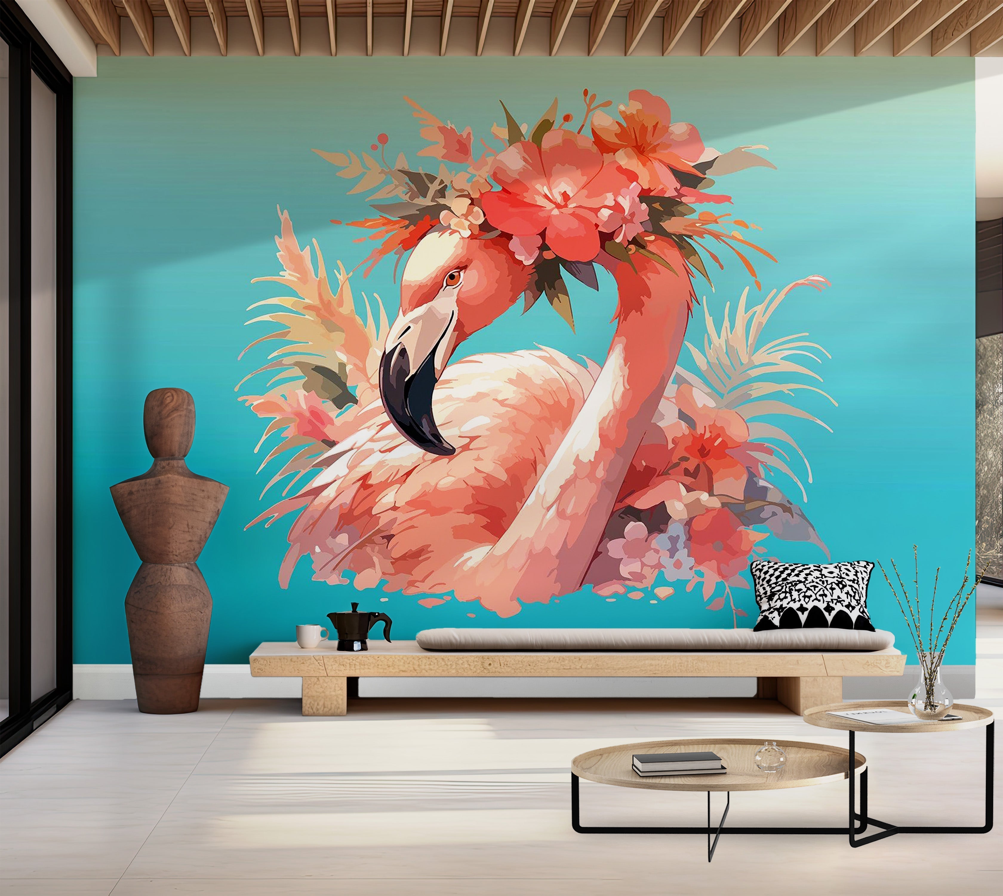 Premium Peel & Stick Wall Mural - Floral Flamingo