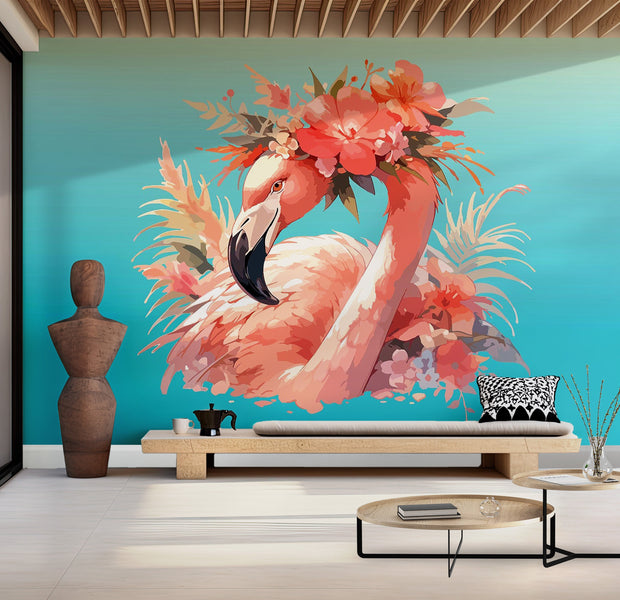 Premium Peel & Stick Wall Mural - Floral Flamingo