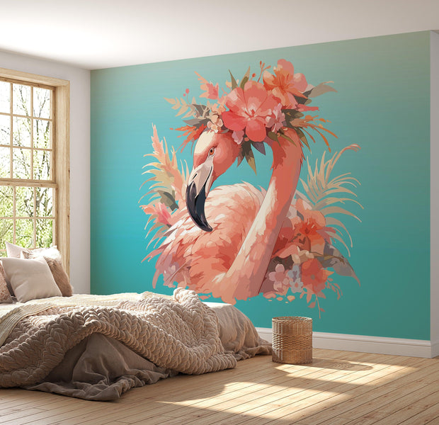 Premium Wallpaper Wall Mural - Floral Flamingo 60"Wx40"H / Non-Woven Fleece