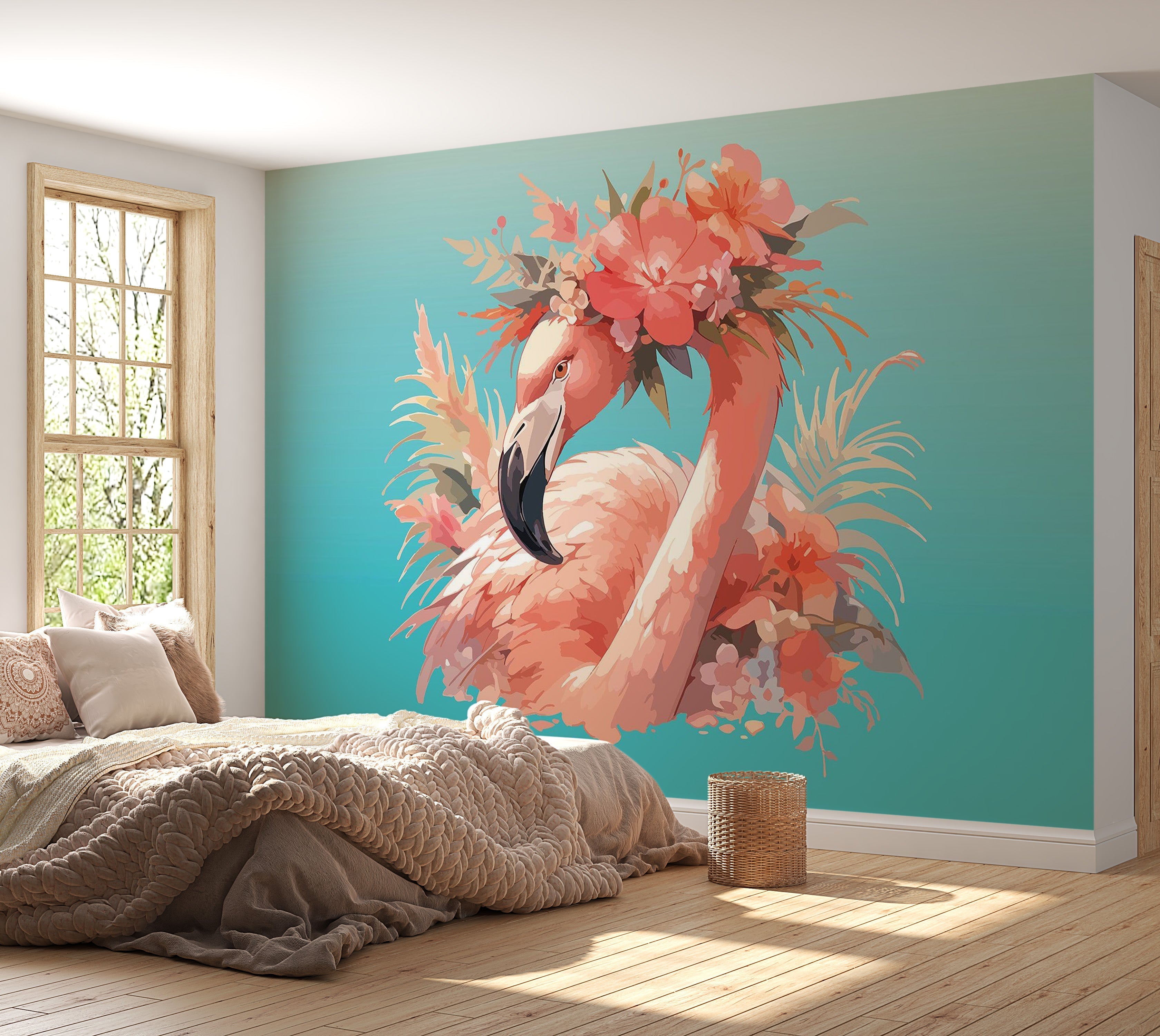 Premium Peel & Stick Wall Mural - Floral Flamingo