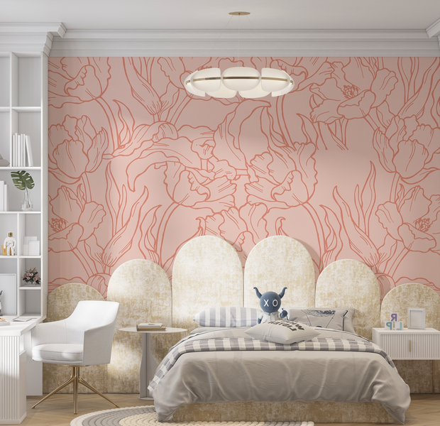 Premium Peel & Stick Wall Mural - Floral Line Art