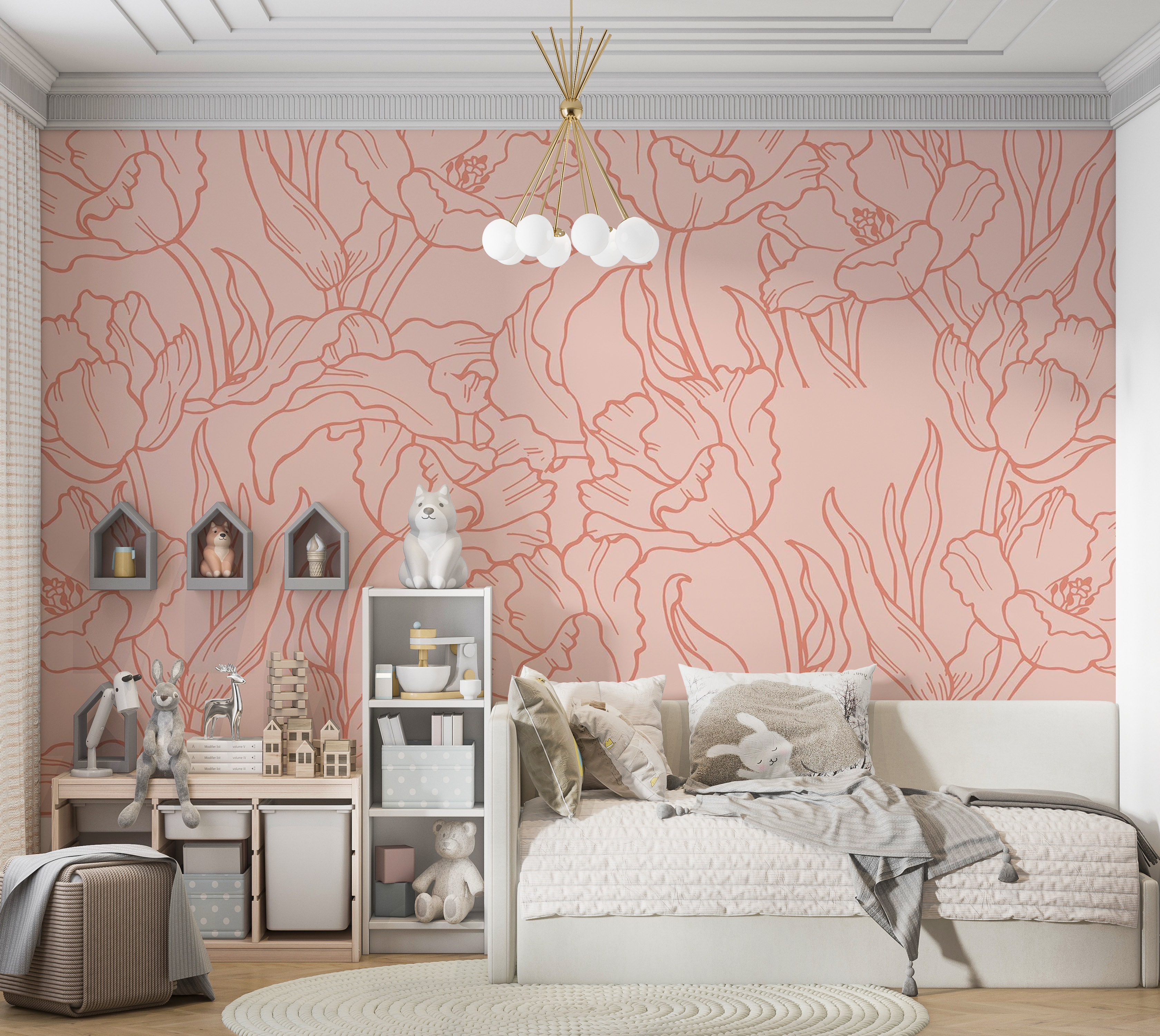 Premium Peel & Stick Wall Mural - Floral Line Art
