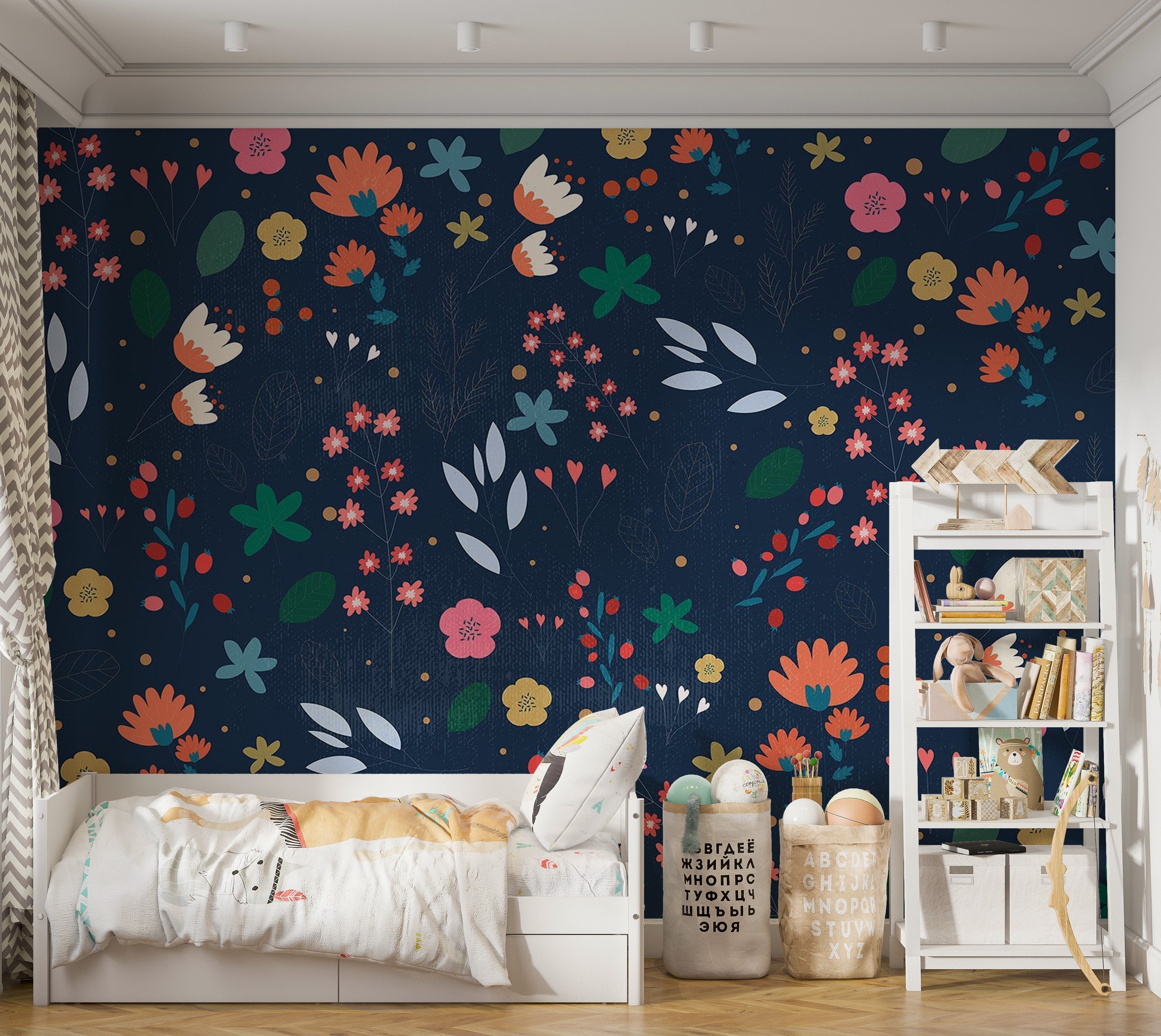 Premium Peel & Stick Wall Mural - Floral Pattern Dark