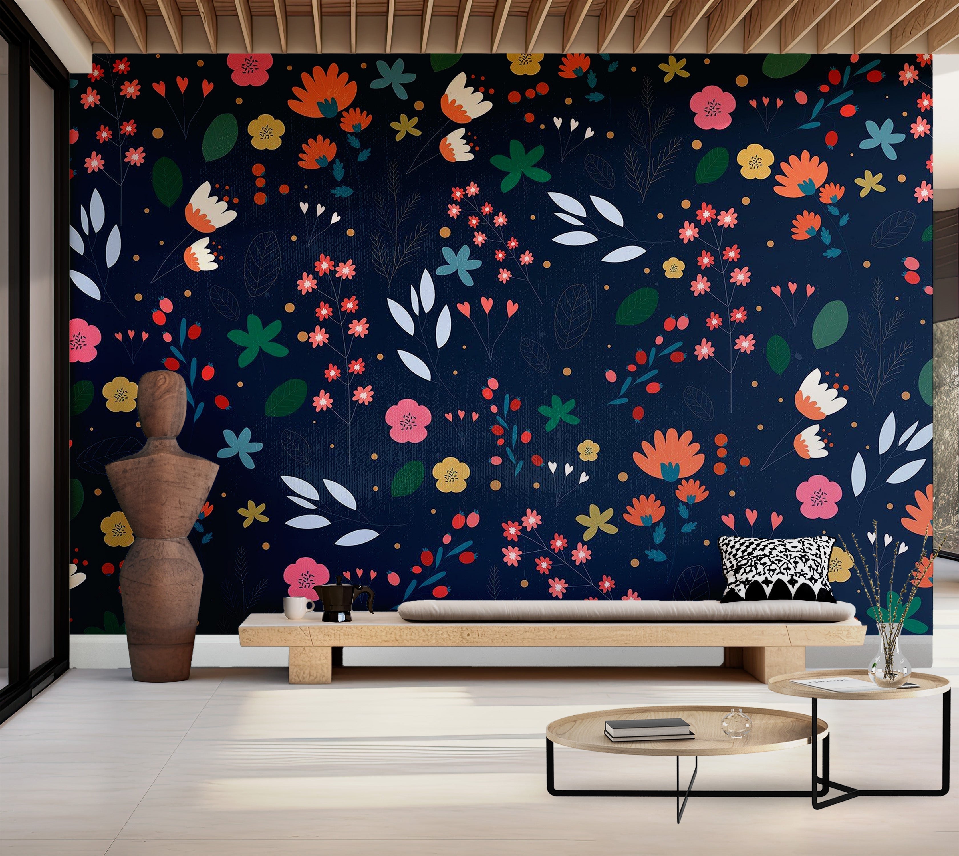 Premium Peel & Stick Wall Mural - Floral Pattern Dark