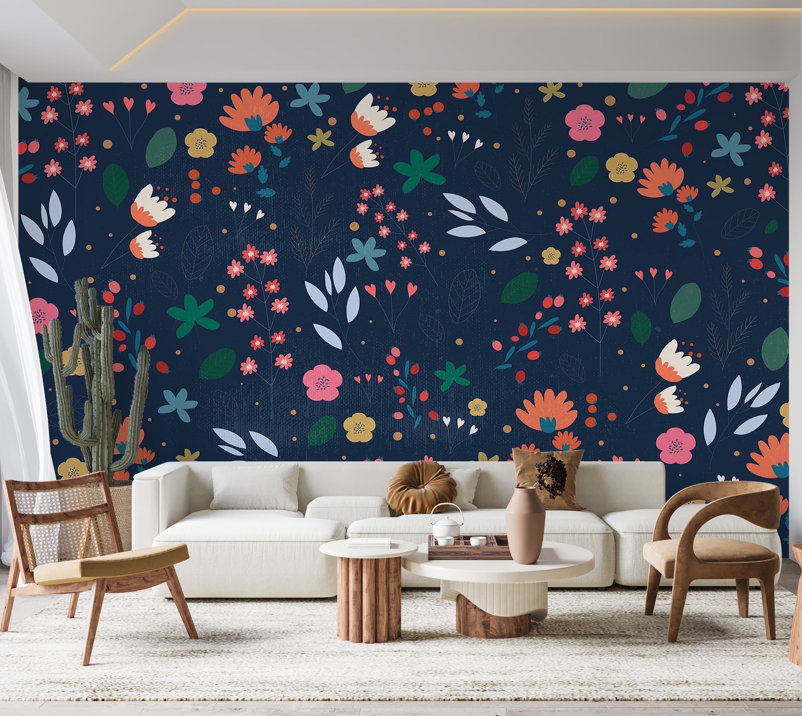 Premium Peel & Stick Wall Mural - Floral Pattern Dark