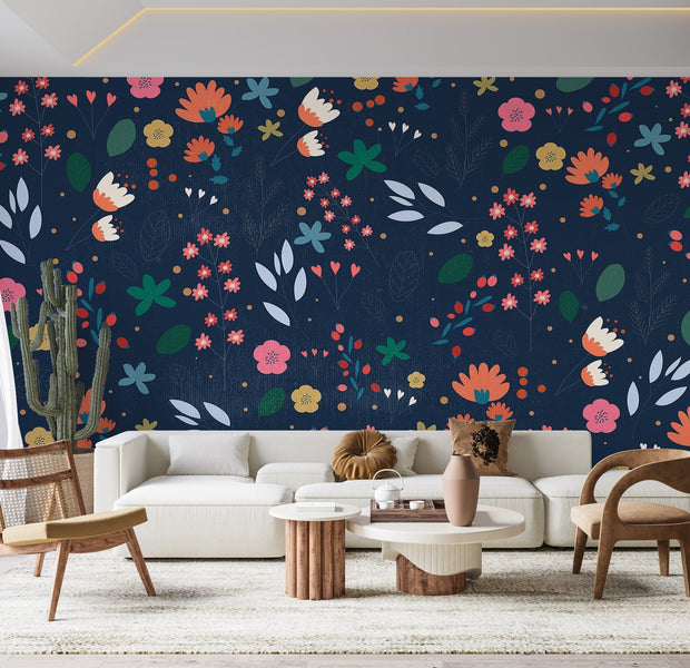 Premium Peel & Stick Wall Mural - Floral Pattern Dark
