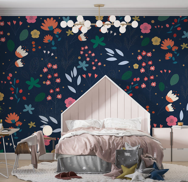 Premium Wallpaper Wall Mural - Floral Pattern Dark 60"Wx40"H / Non-Woven Fleece