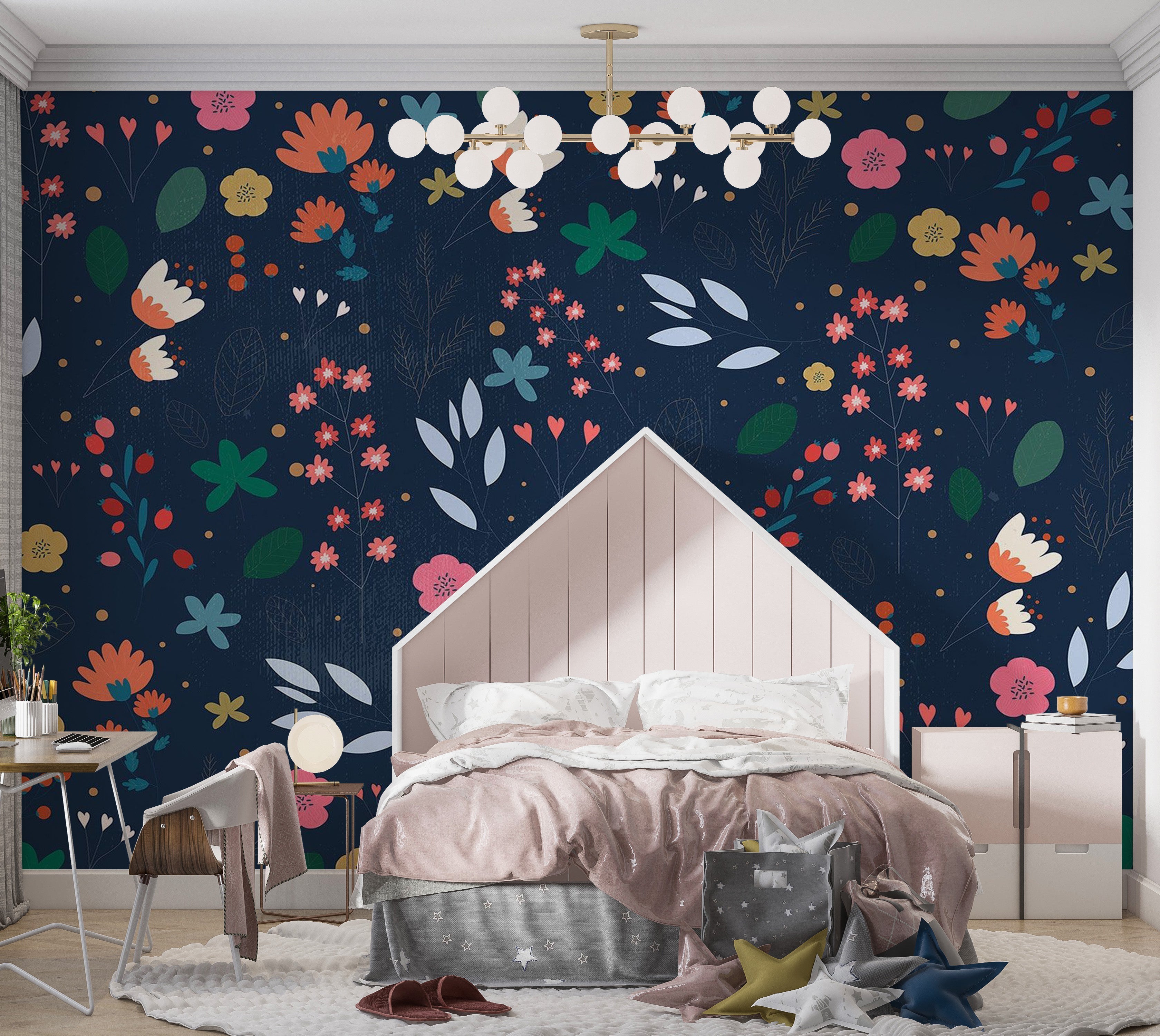 Premium Peel & Stick Wall Mural - Floral Pattern Dark