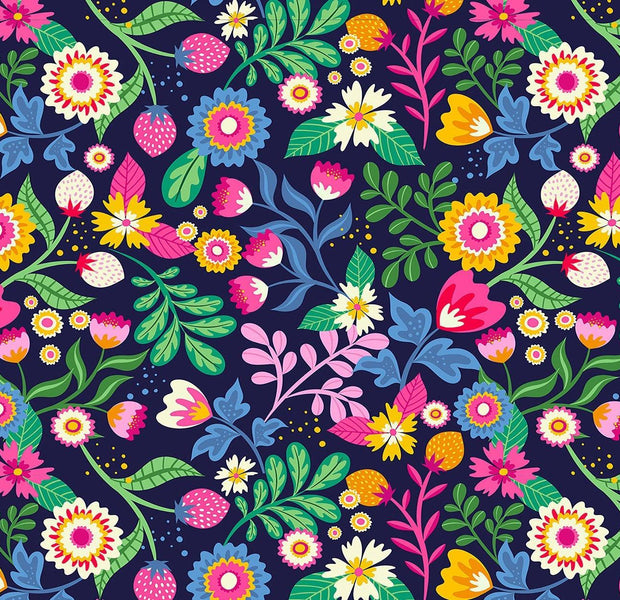 Vibrant and colorful floral pattern wall mural in a contemporary style