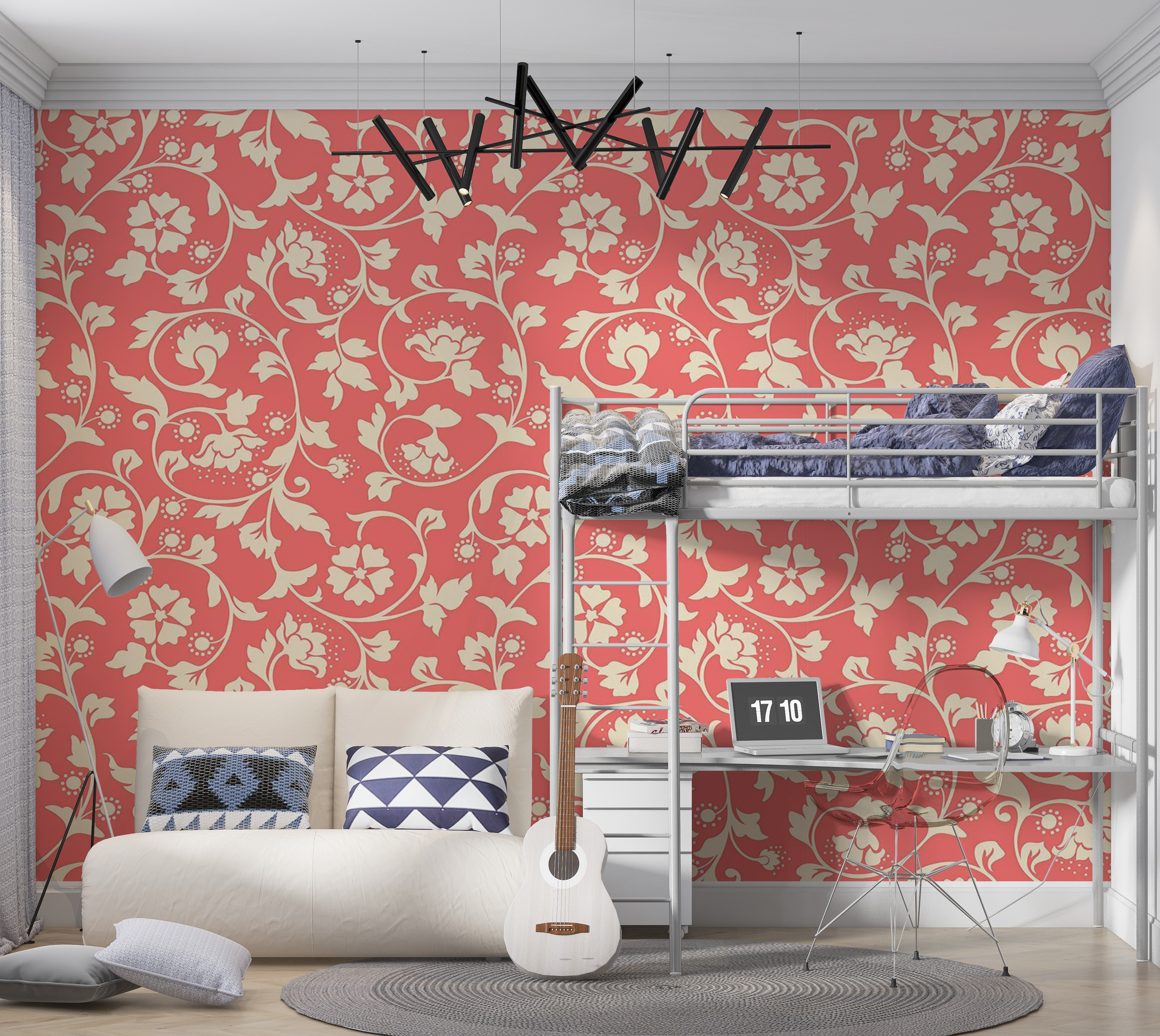 Premium Peel & Stick Wall Mural - Floral Pattern Pink