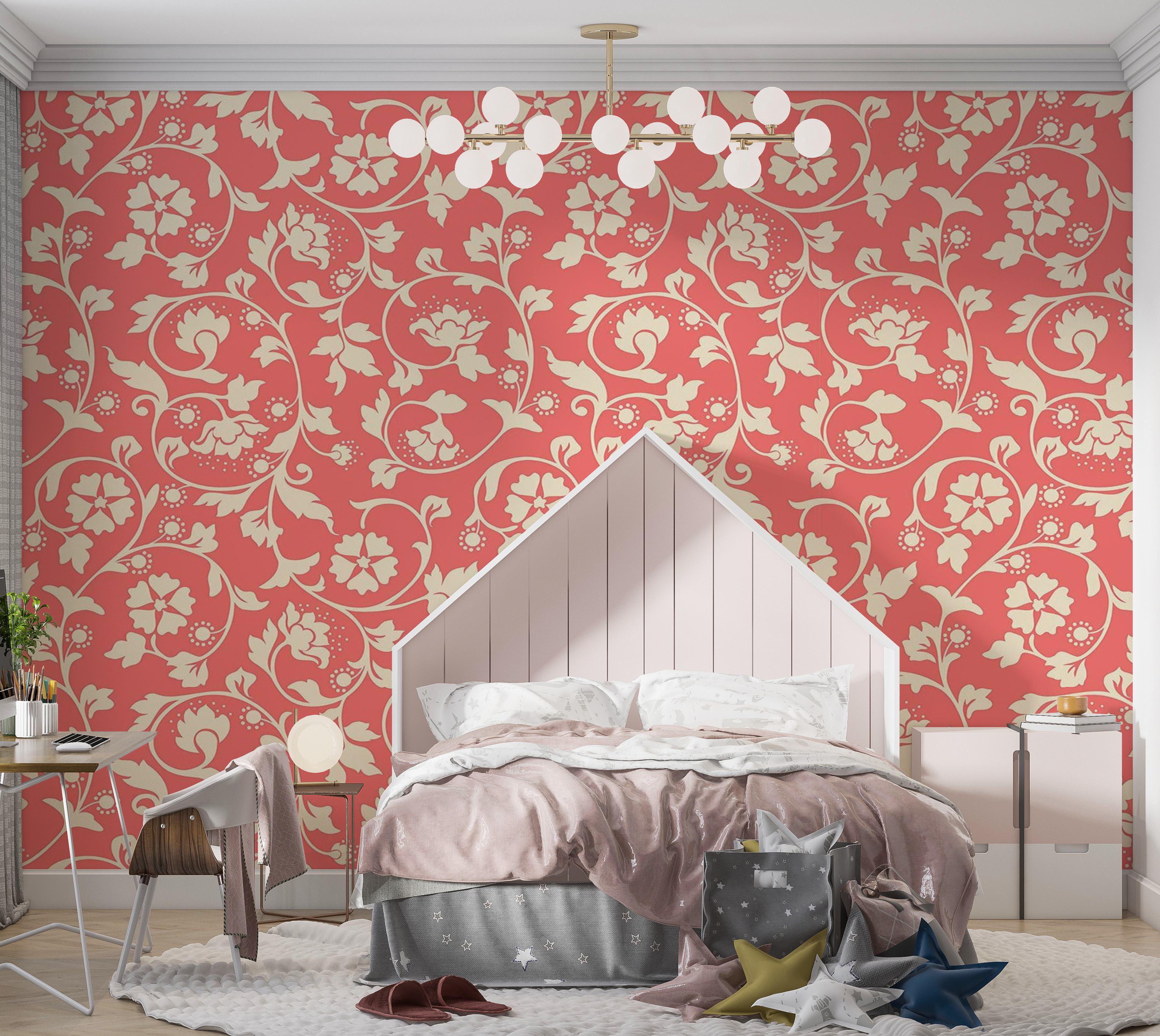 Premium Peel & Stick Wall Mural - Floral Pattern Pink