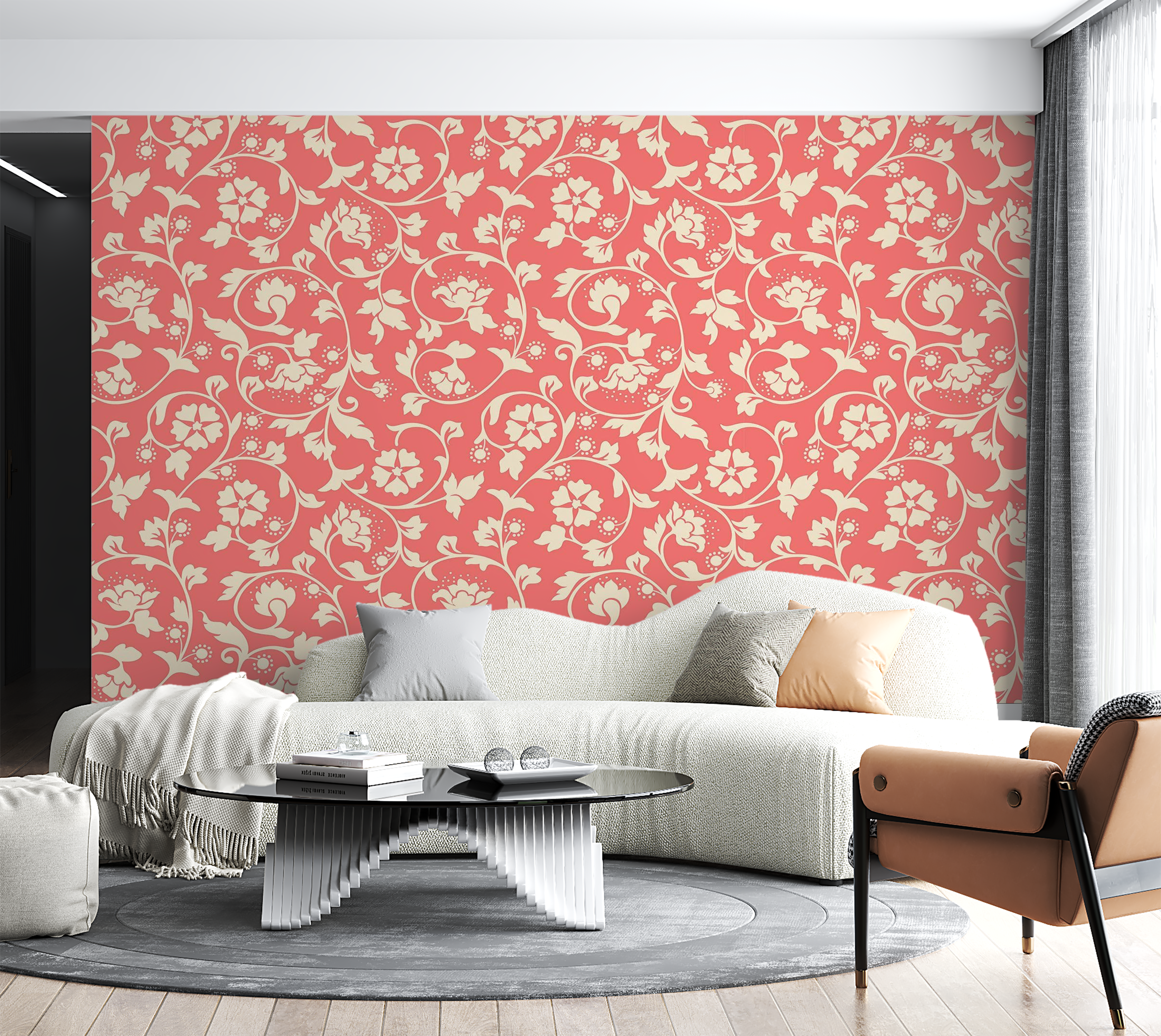 Premium Peel & Stick Wall Mural - Floral Pattern Pink