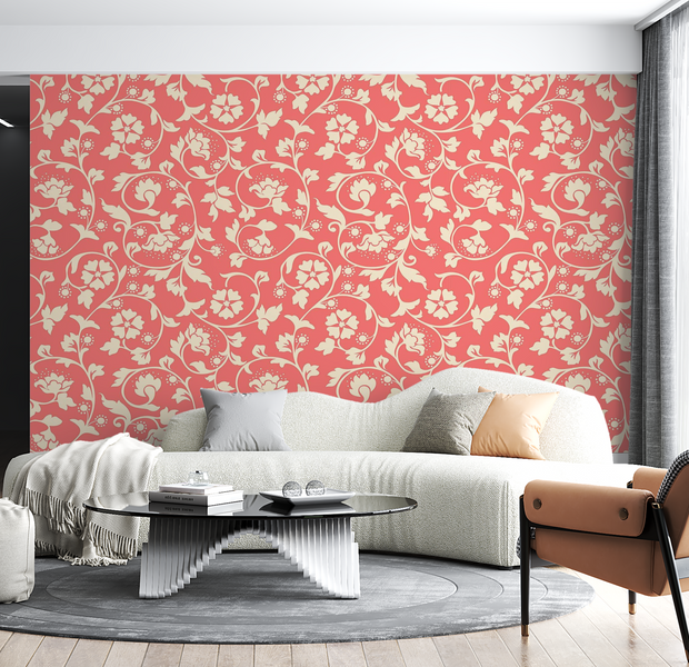 Premium Peel & Stick Wall Mural - Floral Pattern Pink