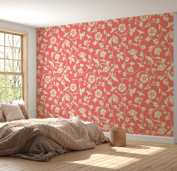 Premium Wallpaper Wall Mural - Floral Pattern Pink 60"Wx40"H / Non-Woven Fleece
