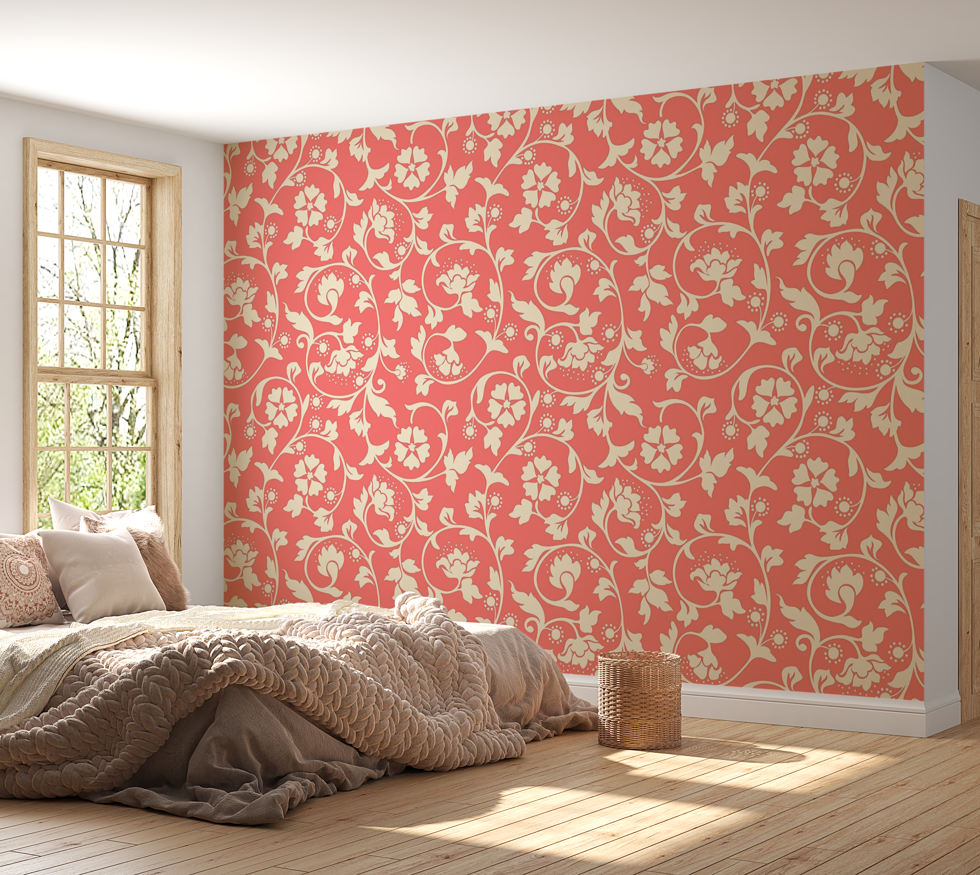 Premium Peel & Stick Wall Mural - Floral Pattern Pink