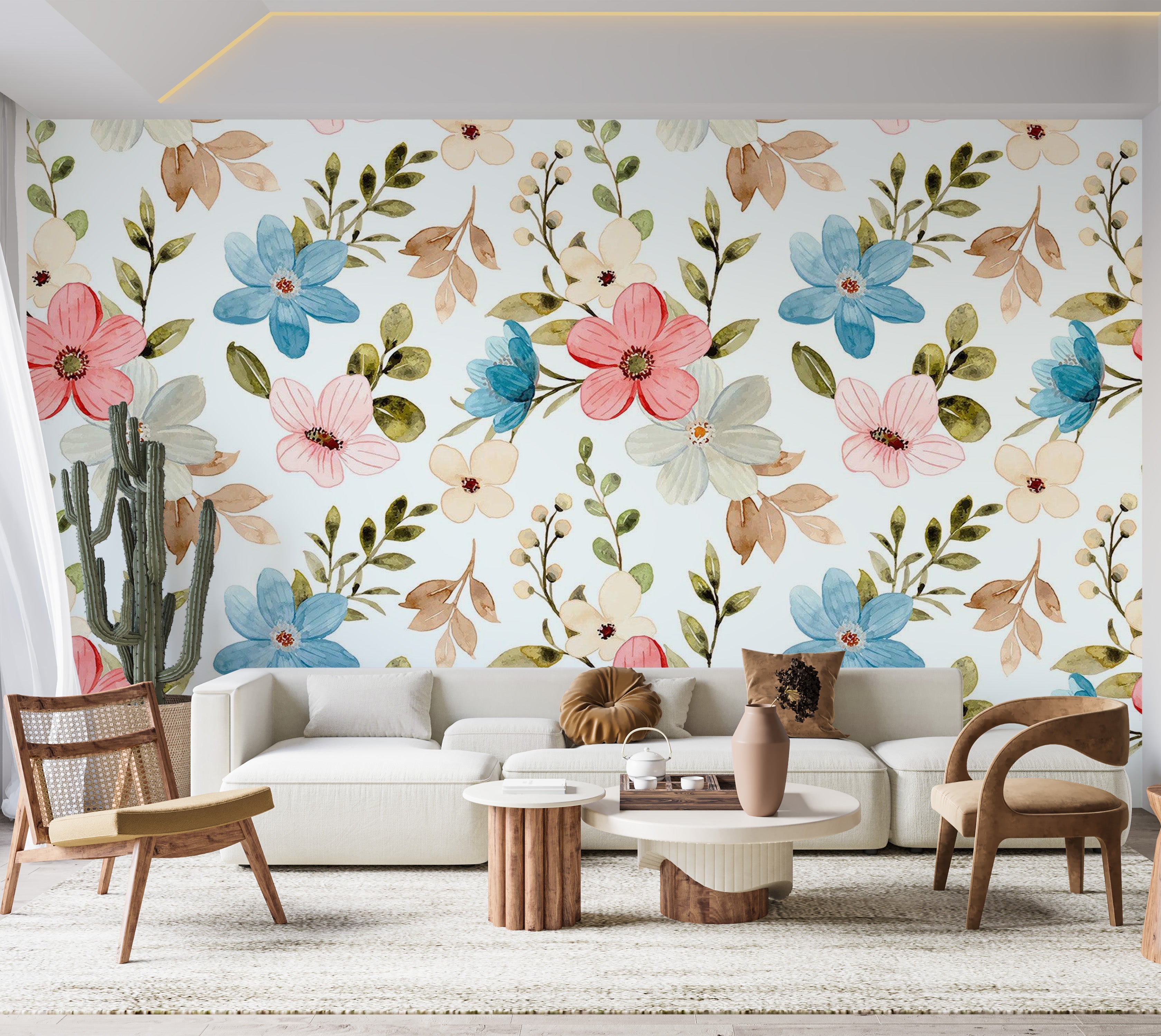 Premium Wallpaper Wall Mural - Floral Pattern 60"Wx40"H / Non-Woven Fleece