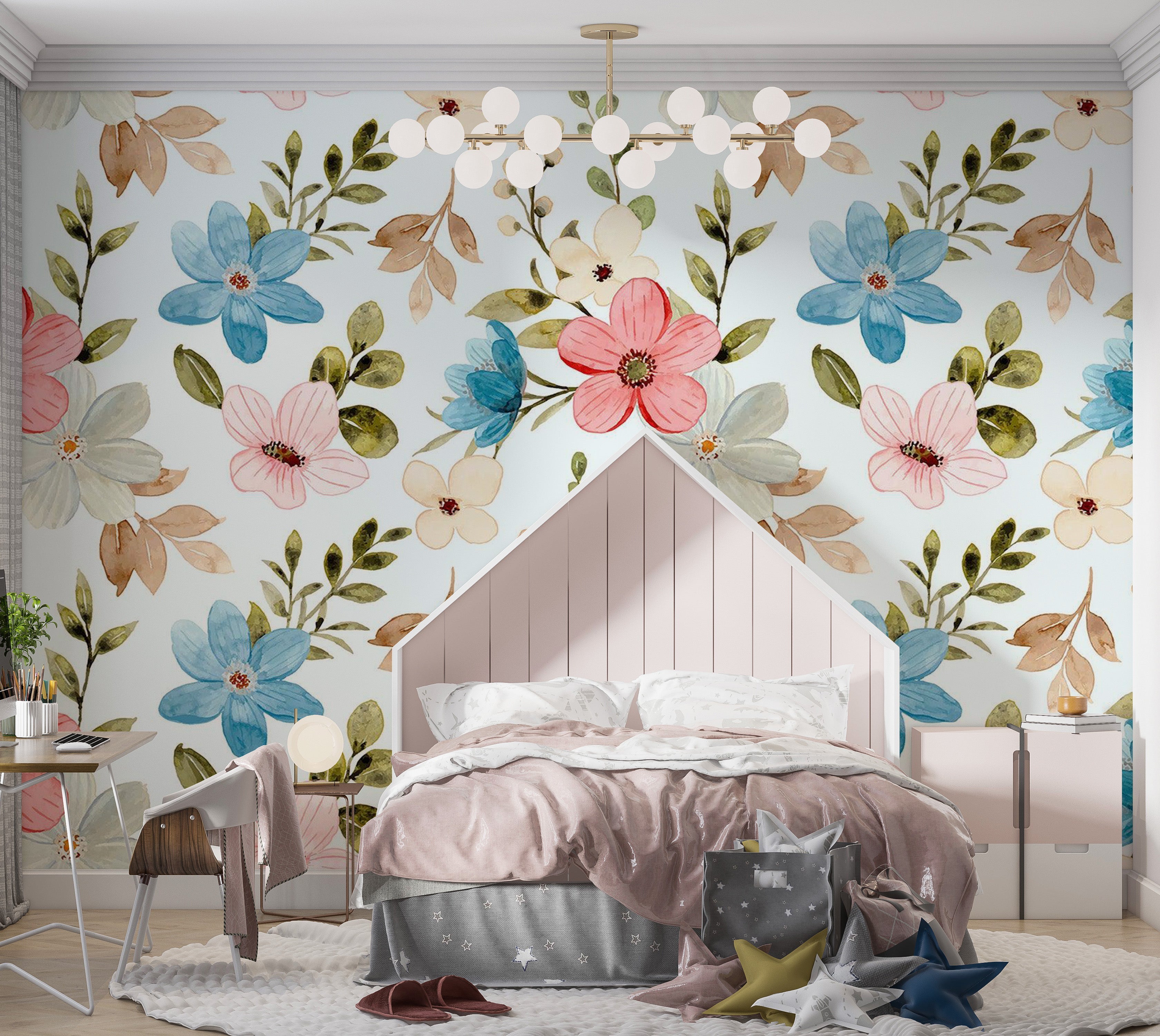 Premium Wallpaper Wall Mural - Floral Pattern 60"Wx40"H / Non-Woven Fleece