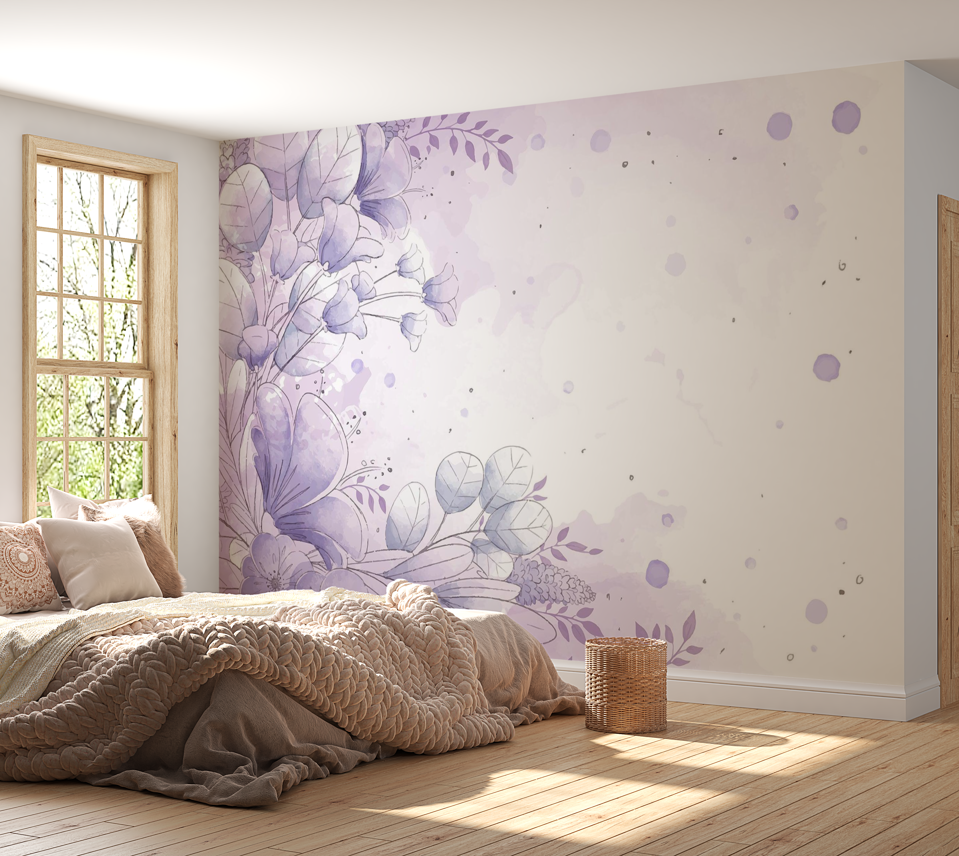 Premium Peel & Stick Wall Mural - Floral Watercolor Design
