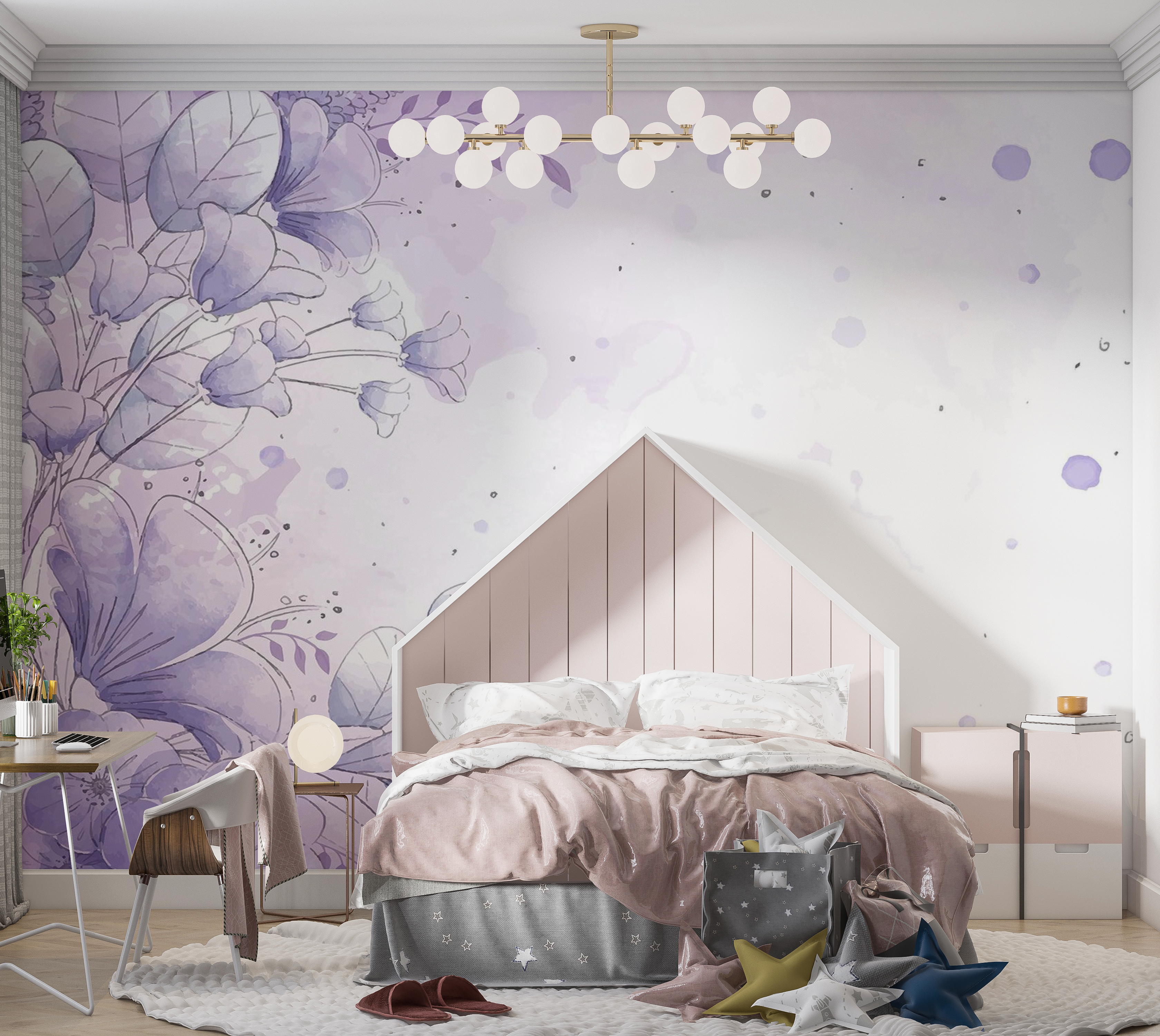 Premium Peel & Stick Wall Mural - Floral Watercolor Design