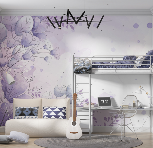 Premium Wallpaper Wall Mural - Floral Watercolor Design 60"Wx40"H / Non-Woven Fleece