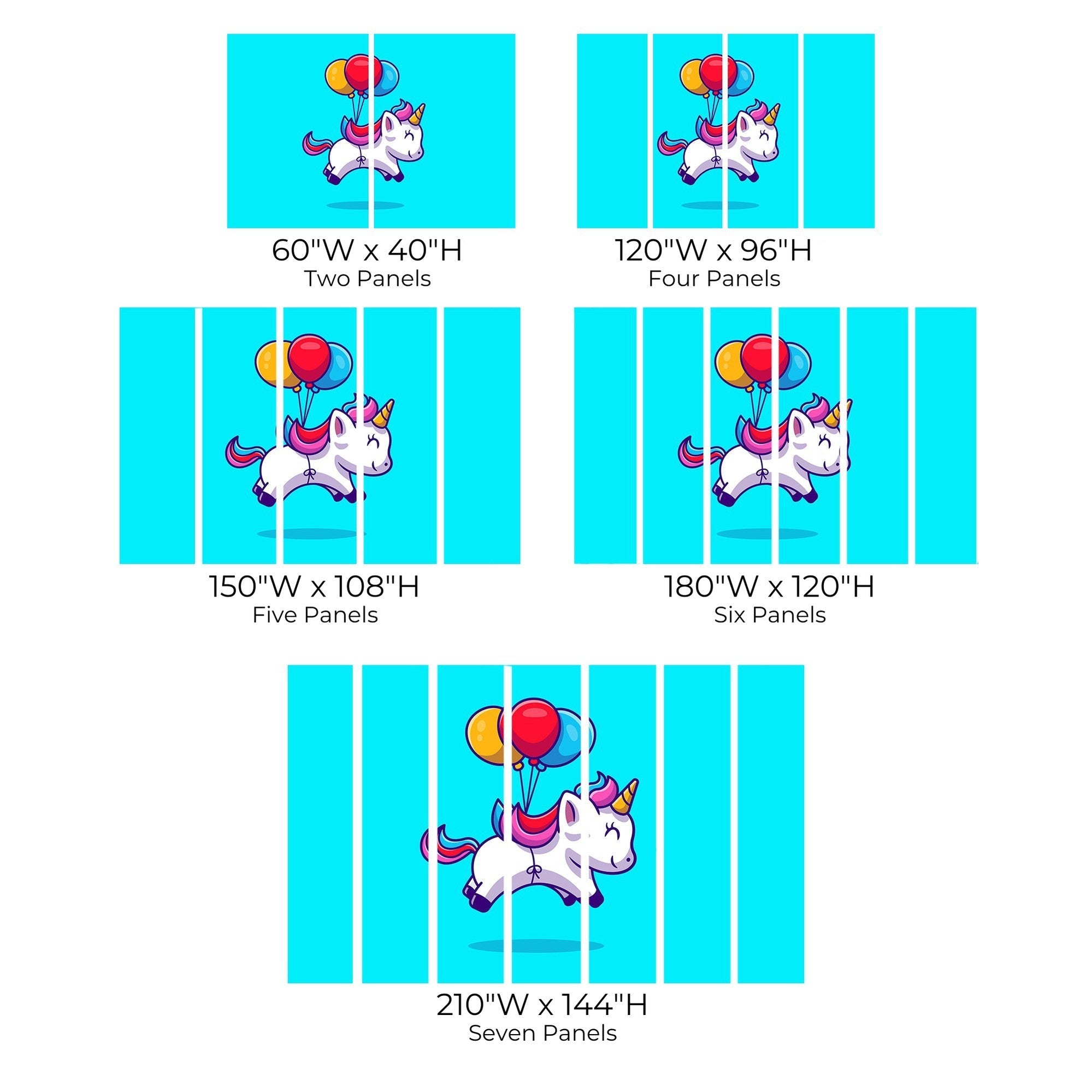 Premium Peel & Stick Wall Mural - Flying Unicorn Balloons