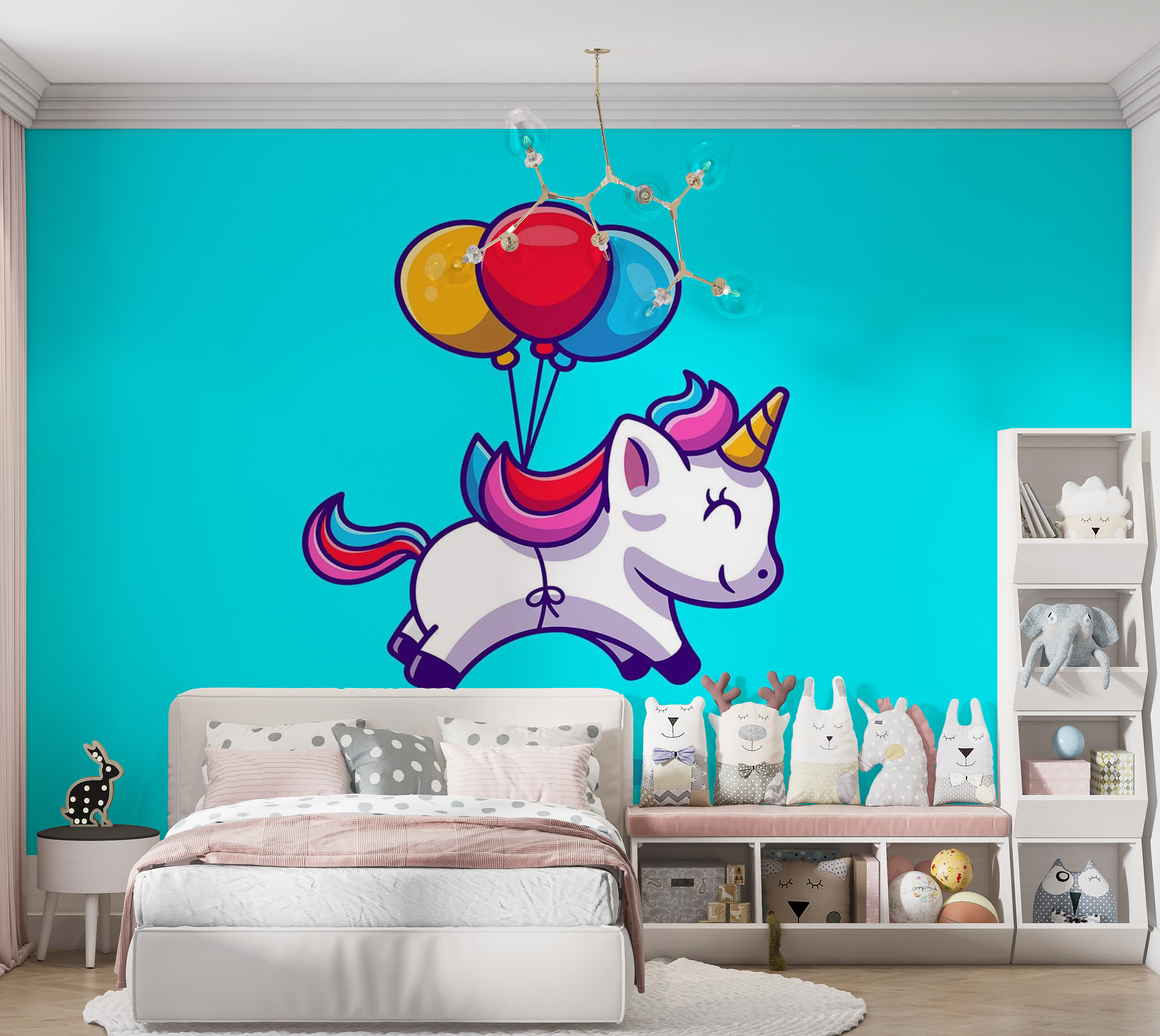 Premium Peel & Stick Wall Mural - Flying Unicorn Balloons