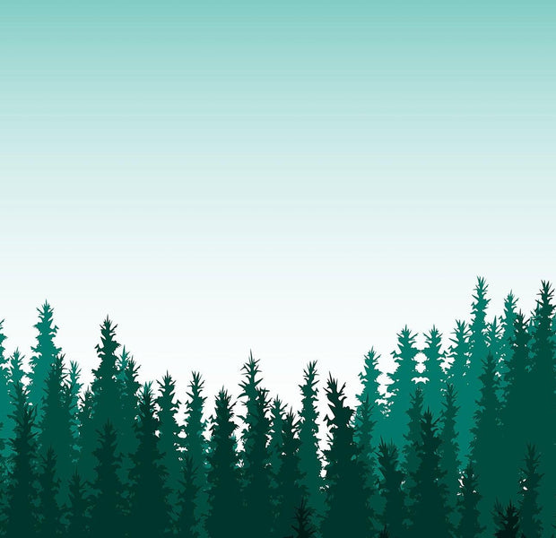 Wall interior with a calming mural of a green forest silhouette