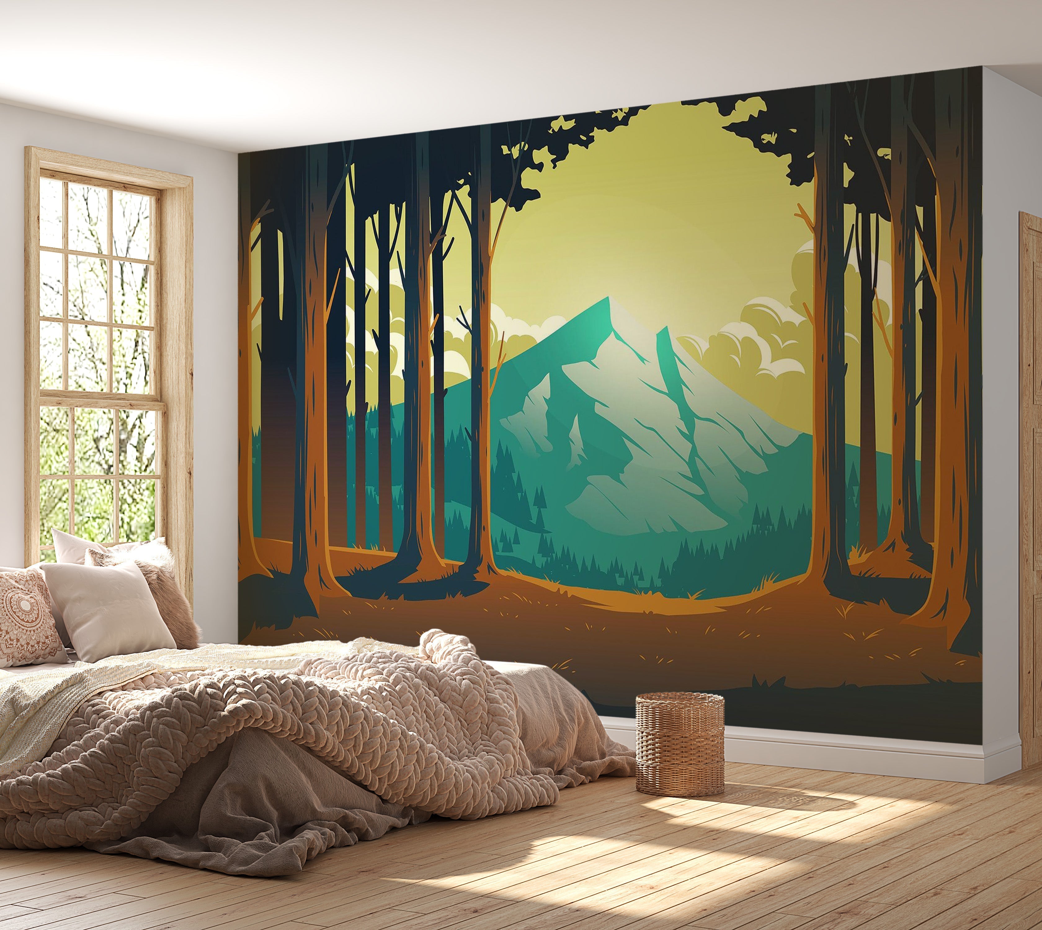Premium Peel & Stick Wall Mural - Forest Sunset