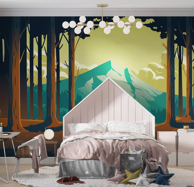 Premium Wallpaper Wall Mural - Forest Sunset 60"Wx40"H / Non-Woven Fleece