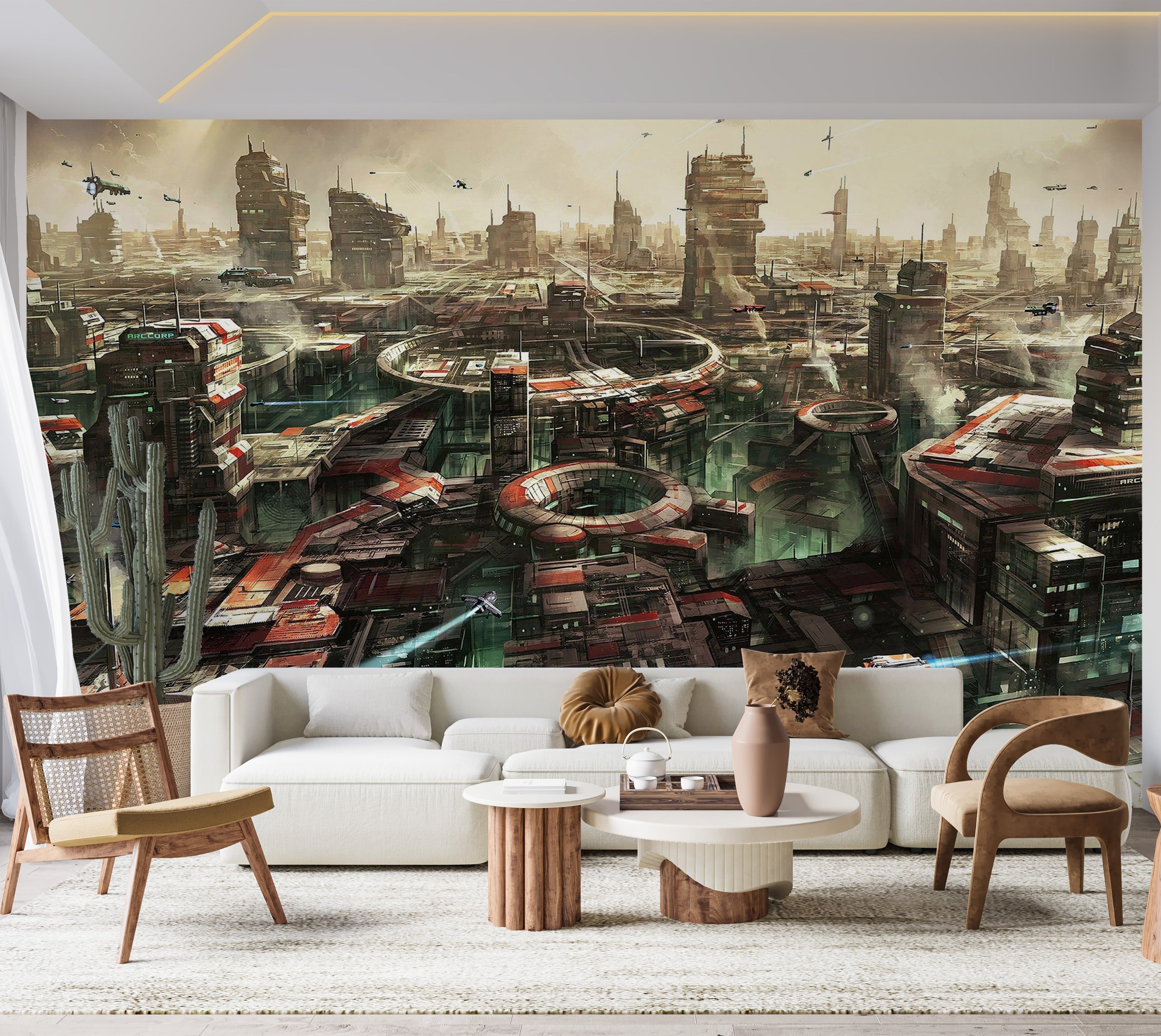 Premium Peel & Stick Wall Mural - Futuristic Cityscape