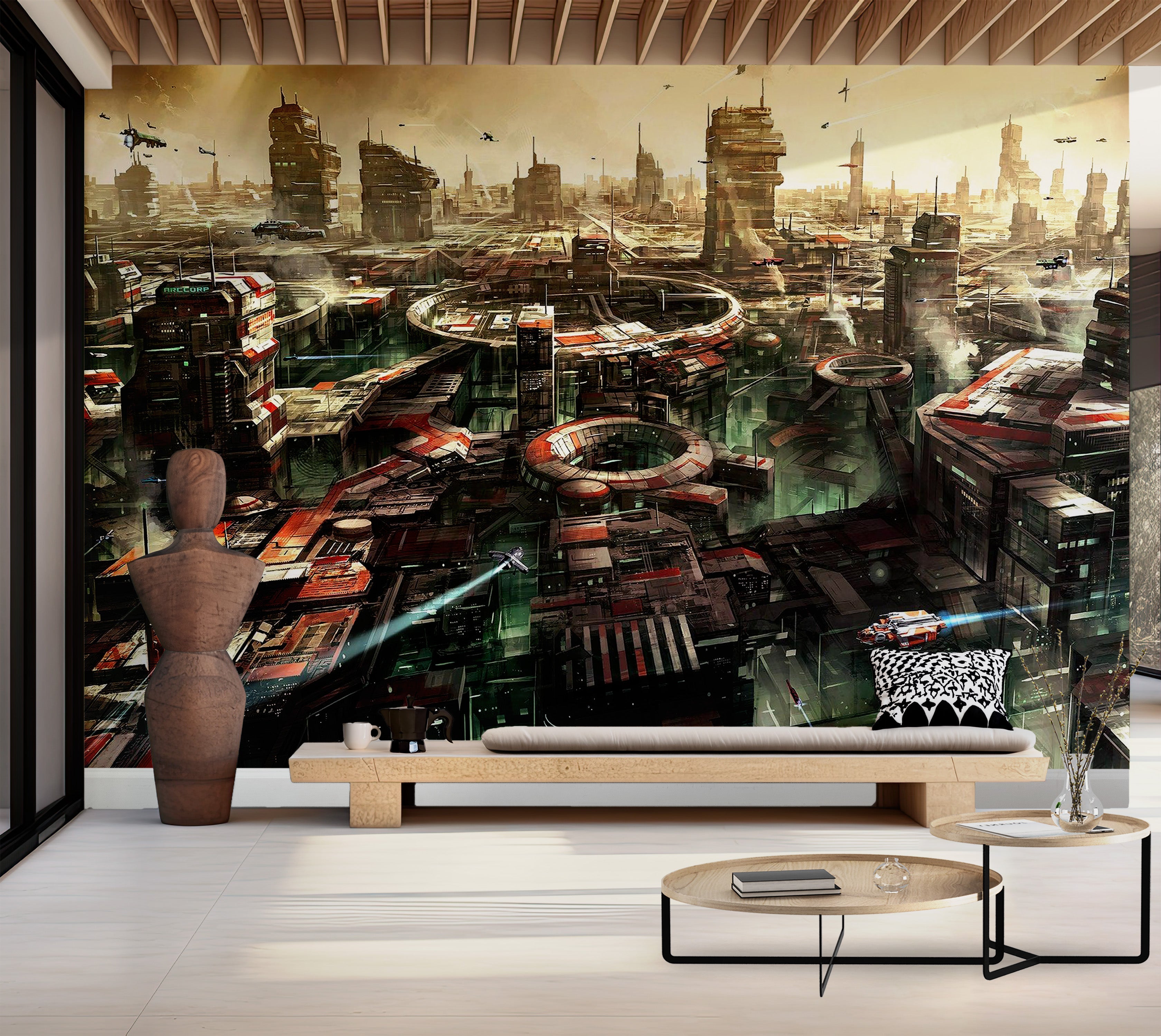 Premium Wallpaper Wall Mural - Futuristic Cityscape 60"Wx40"H / Non-Woven Fleece