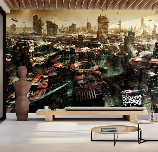 Premium Peel & Stick Wall Mural - Futuristic Cityscape