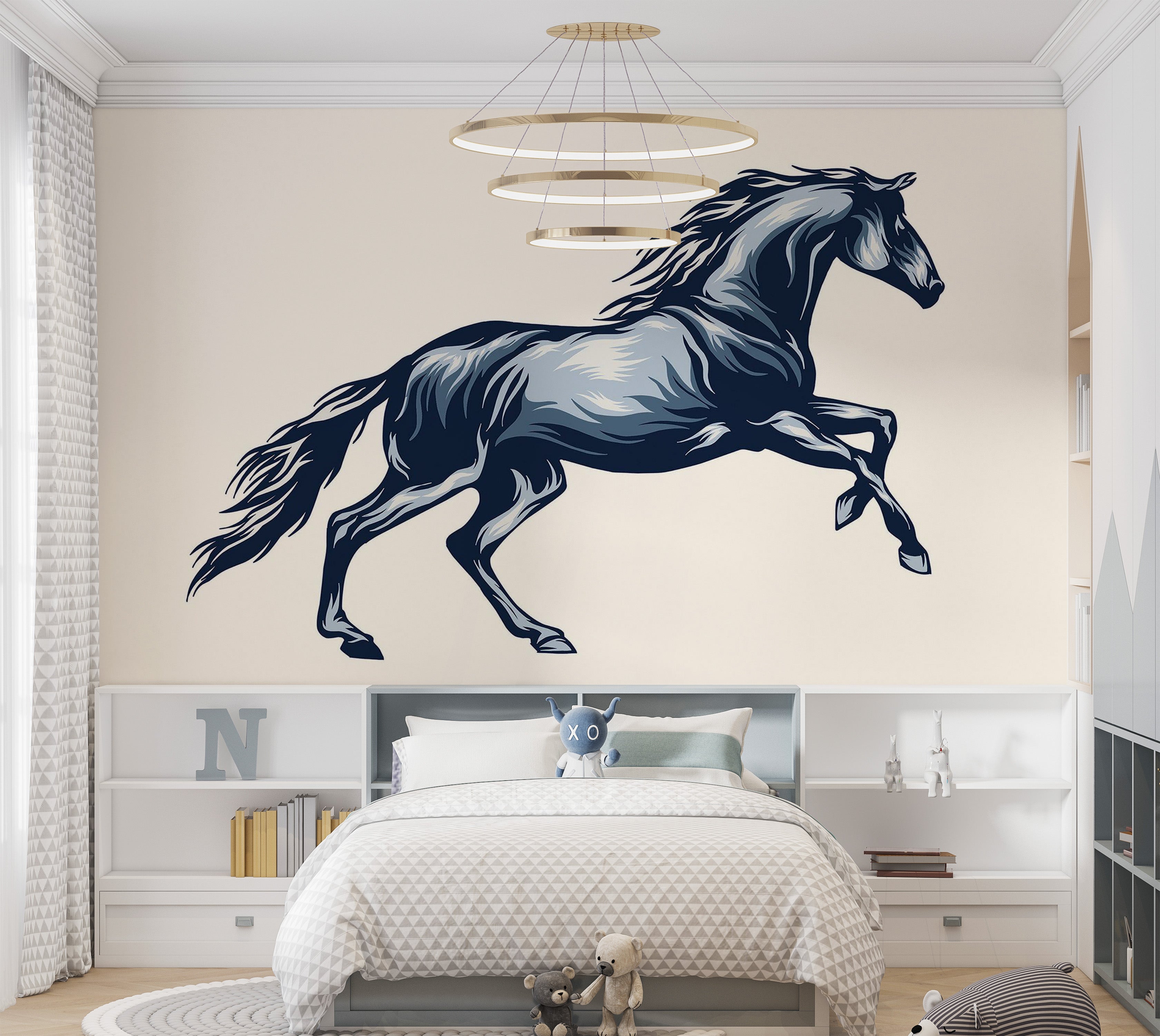 Premium Peel & Stick Wall Mural - Galloping Horse Illustration