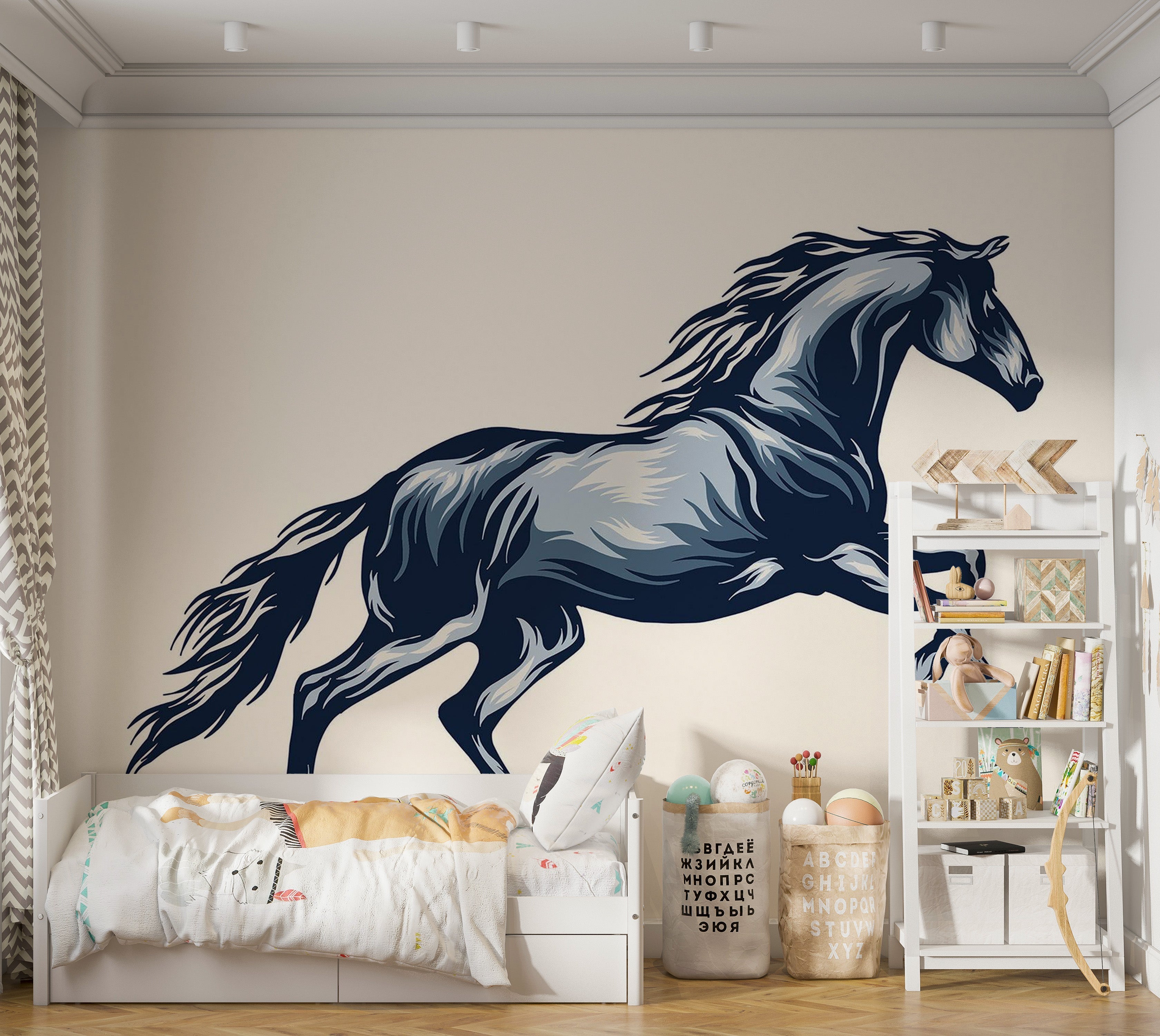Premium Peel & Stick Wall Mural - Galloping Horse Illustration