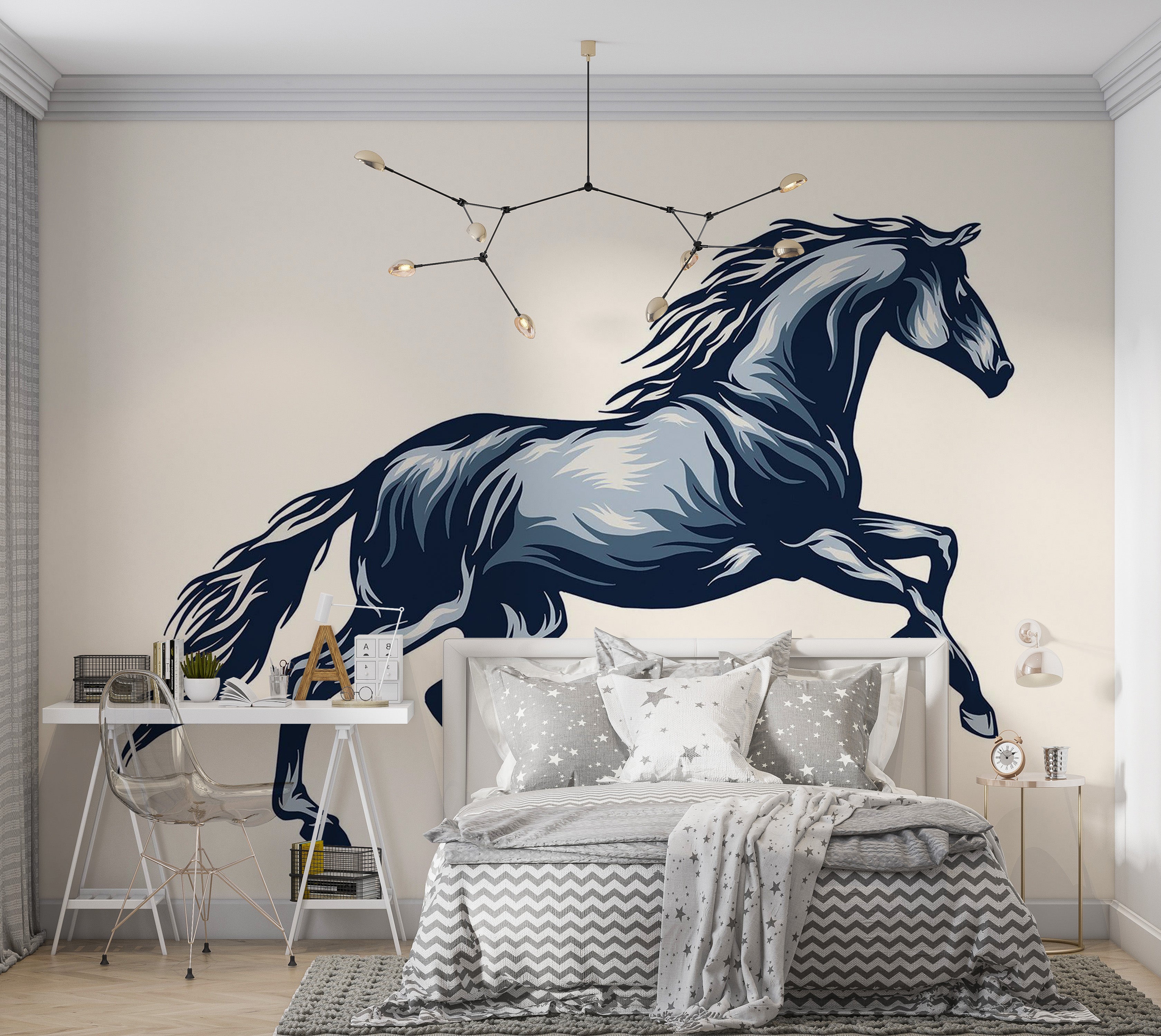 Premium Peel & Stick Wall Mural - Galloping Horse Illustration