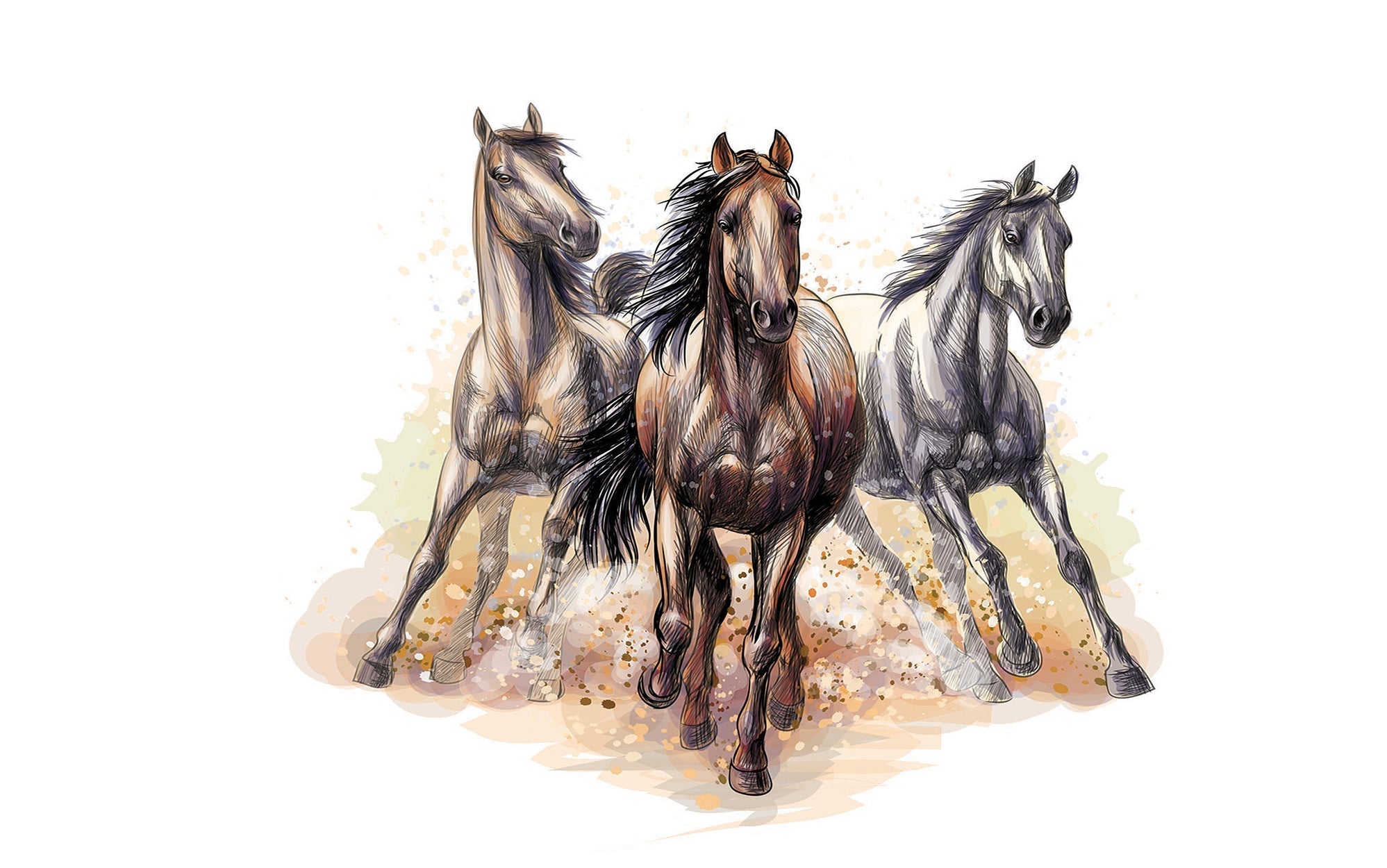 Premium Peel & Stick Wall Mural - Galloping Horses