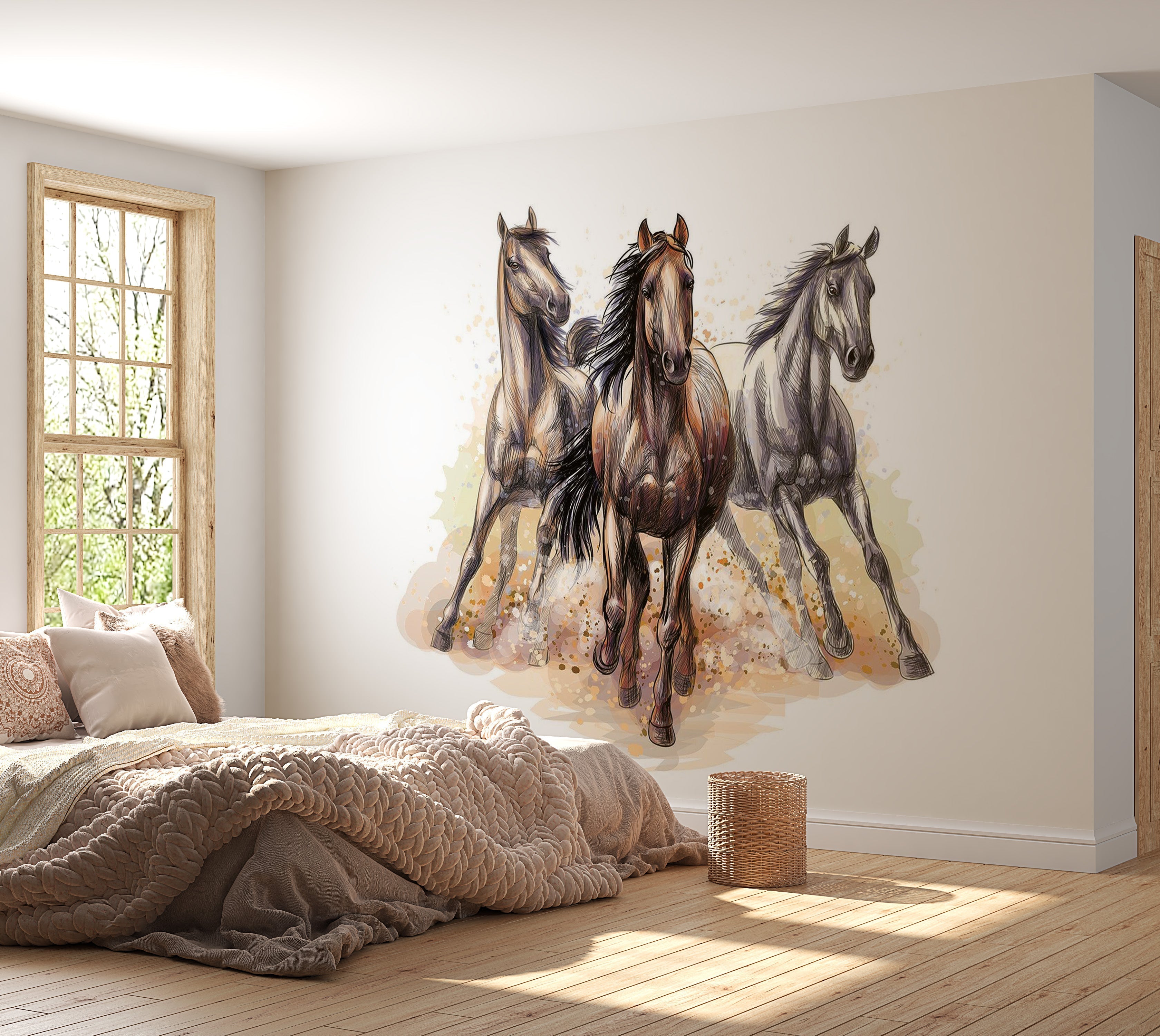 Premium Peel & Stick Wall Mural - Galloping Horses