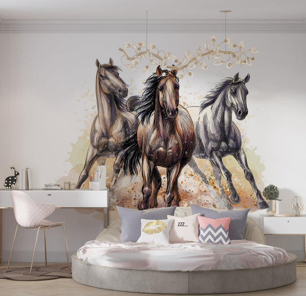 Premium Wallpaper Wall Mural - Galloping Horses 60"Wx40"H / Non-Woven Fleece