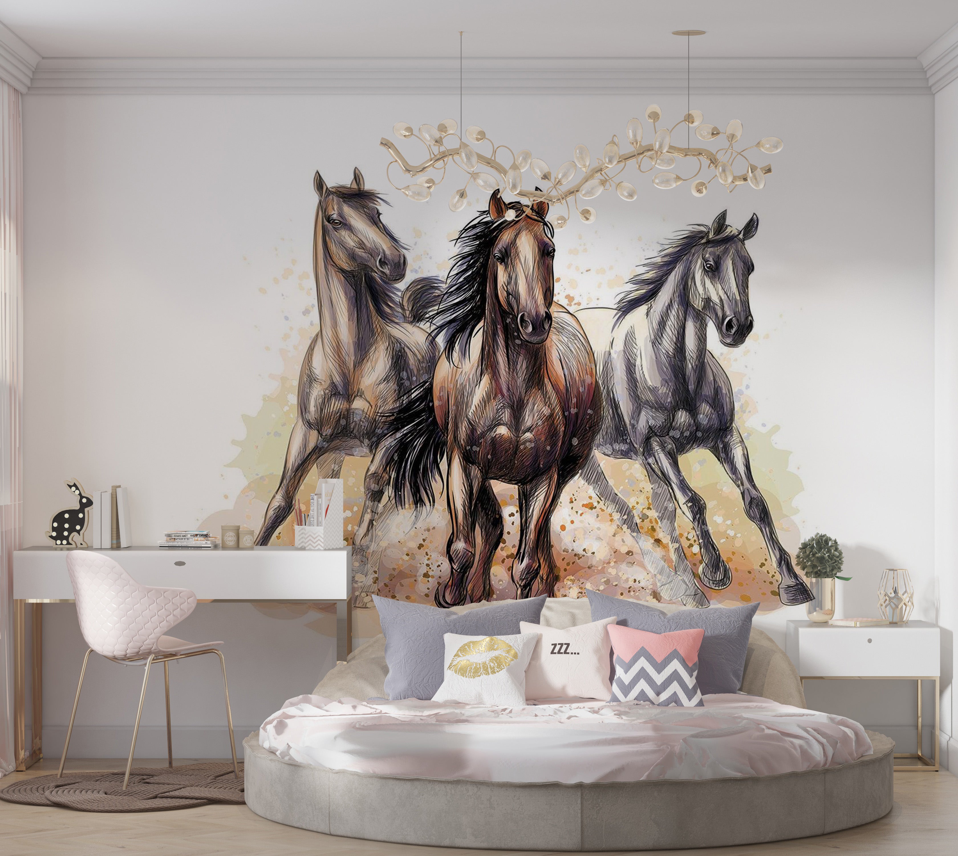 Premium Peel & Stick Wall Mural - Galloping Horses