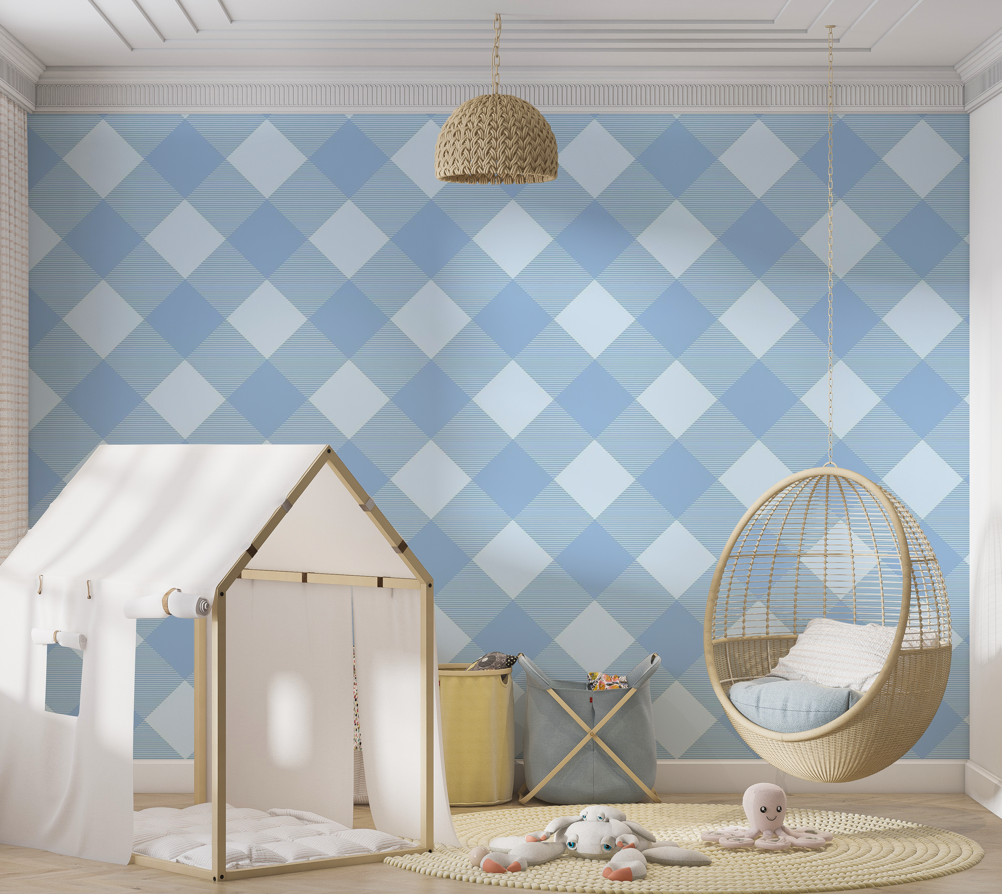 Premium Peel & Stick Wall Mural - Geometric Blue Pattern