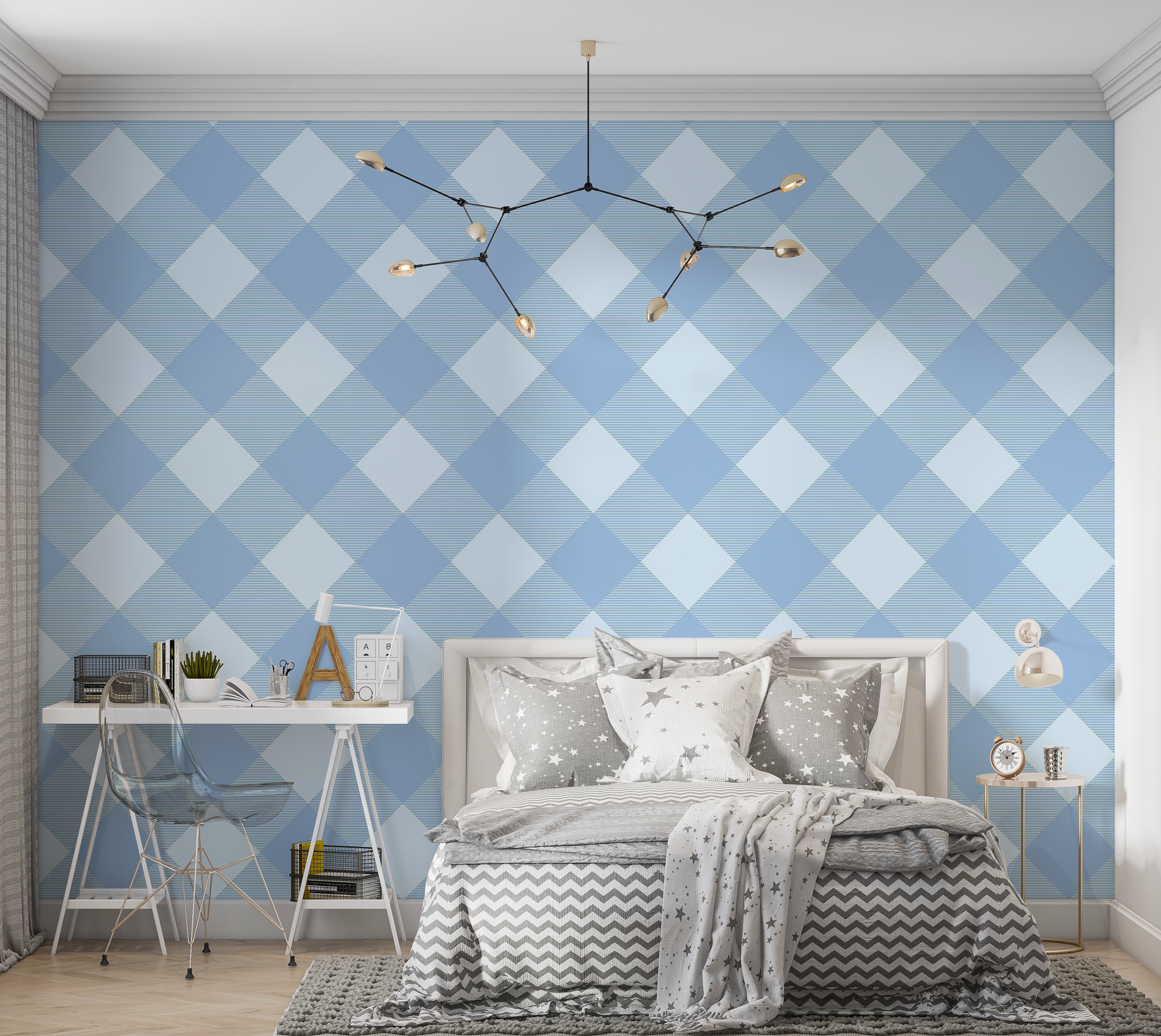 Premium Peel & Stick Wall Mural - Geometric Blue Pattern