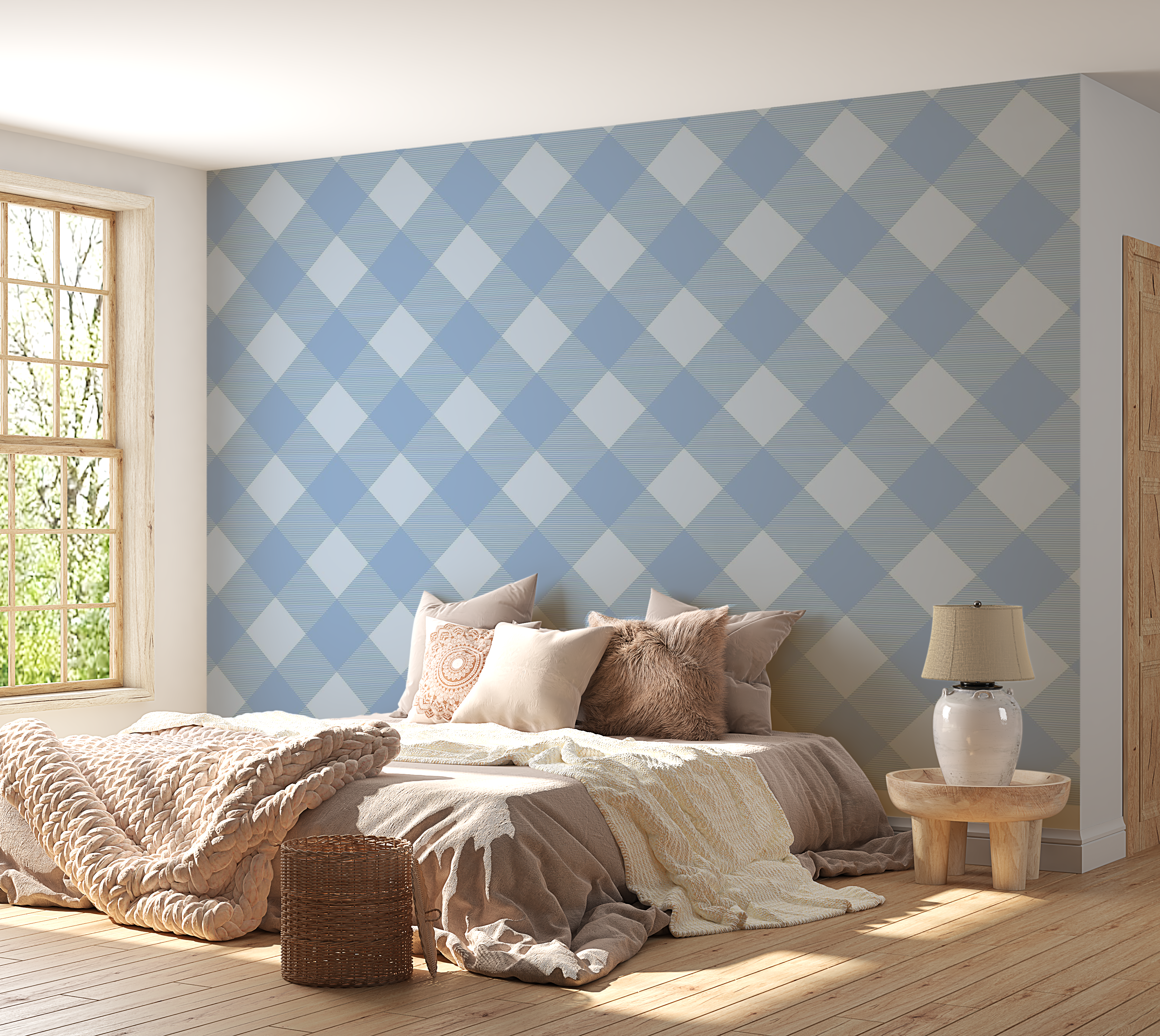 Premium Peel & Stick Wall Mural - Geometric Blue Pattern