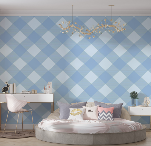 Premium Wallpaper Wall Mural - Geometric Blue Pattern 60"Wx40"H / Non-Woven Fleece