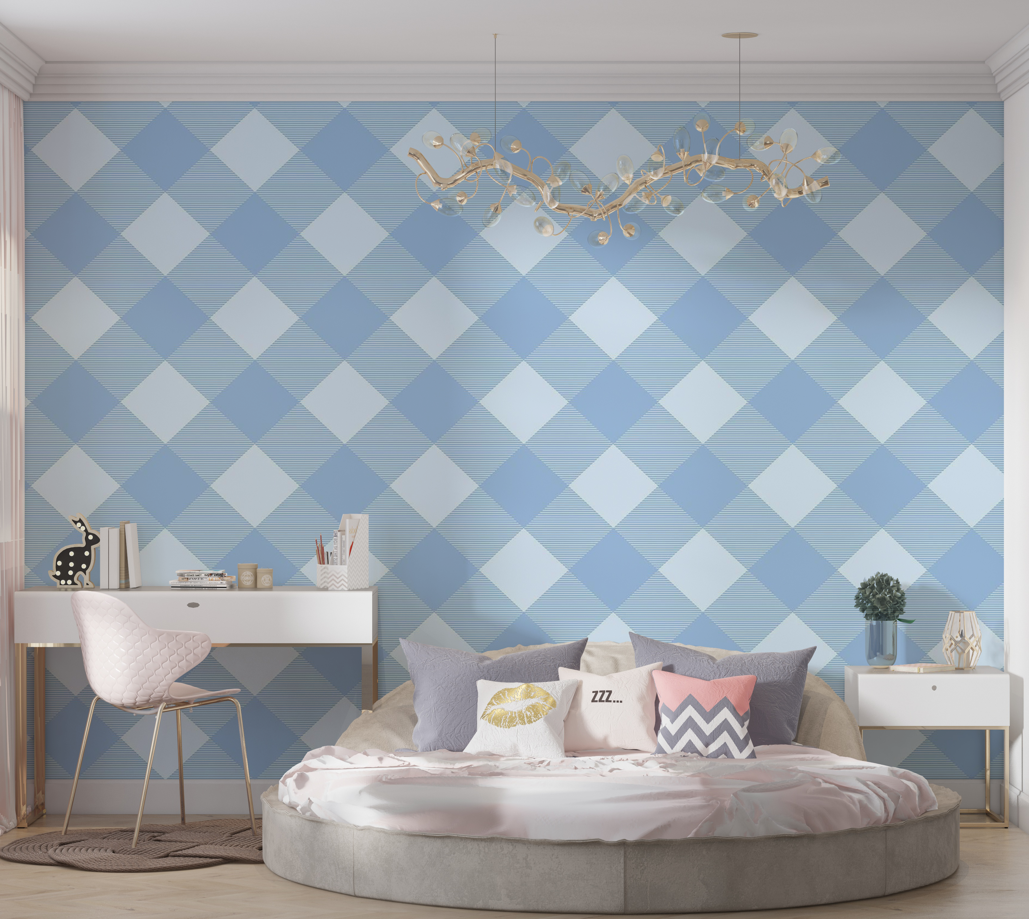 Premium Peel & Stick Wall Mural - Geometric Blue Pattern