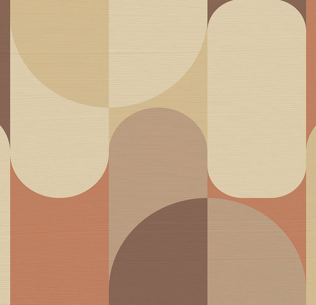 Abstract geometric shapes mural on an interior wall with a warm color palette
