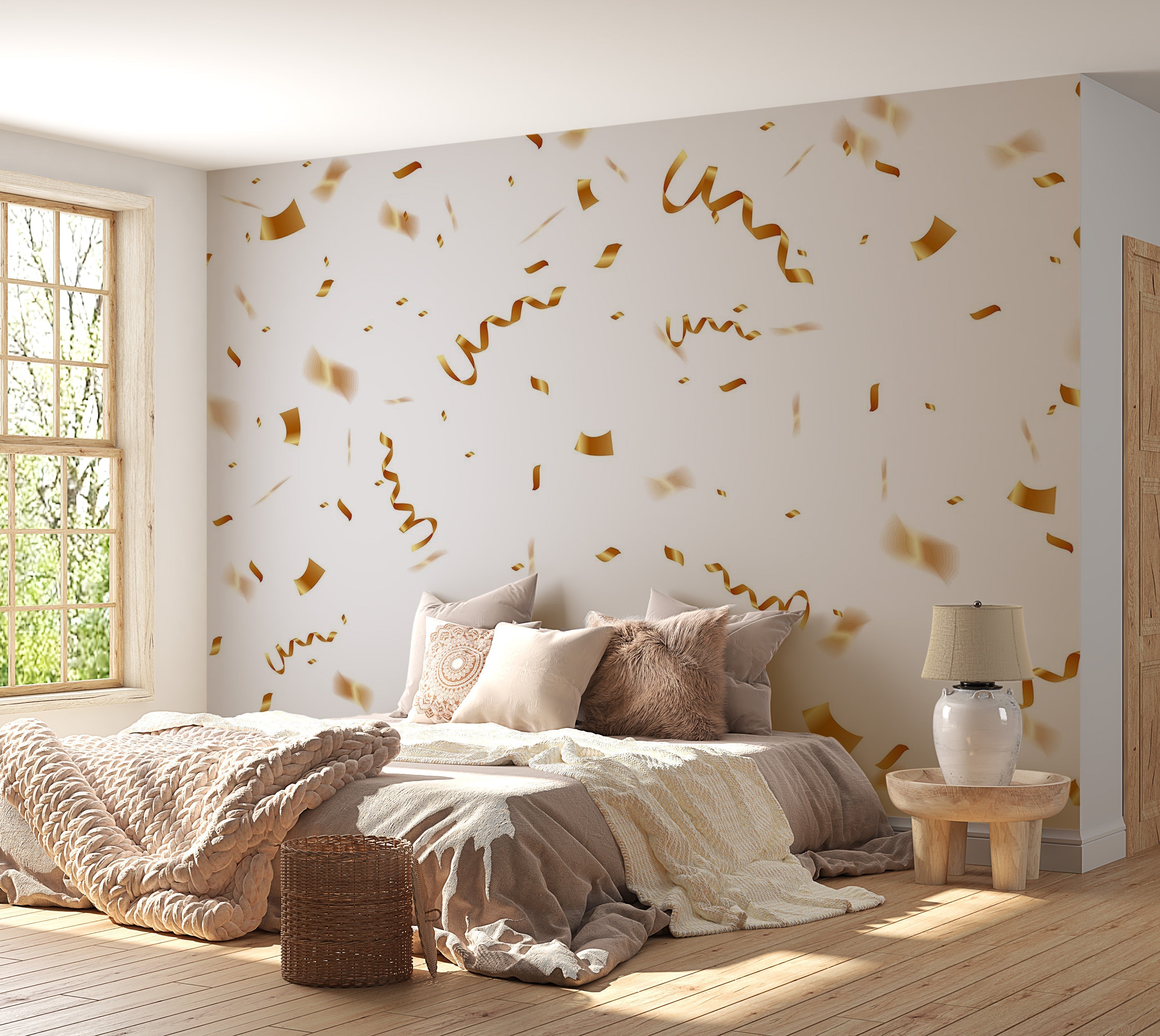 Premium Peel & Stick Wall Mural - Golden Confetti Celebration